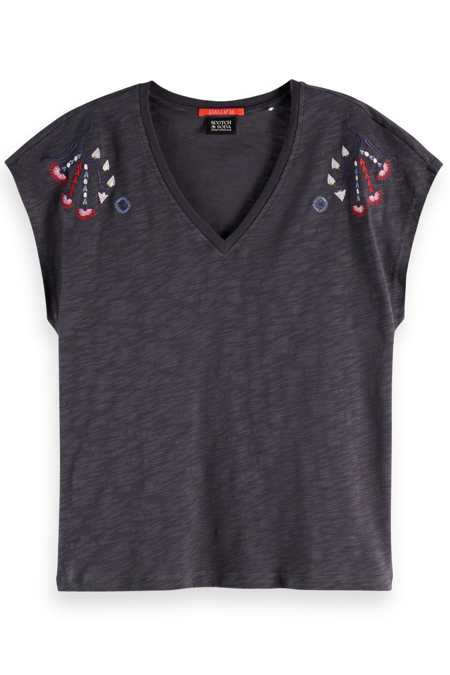 EMBROIDERED V-NECK T-SHIRT CHARCOAL ART 4
