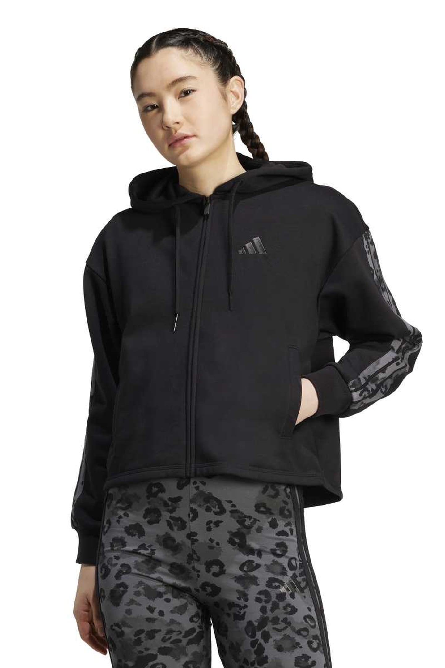 SPORTSWEAR ANIMAL PRINT 3-STRIPES FRENCH TERRY FULL-ZIP HOOD 3