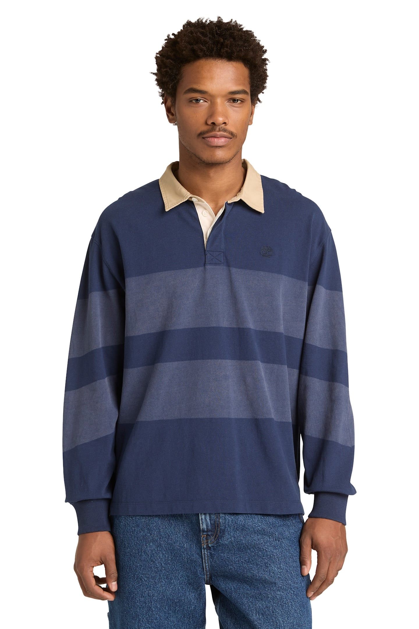 UNISEX LS STRIPED RUGBY POLO NAVY 2