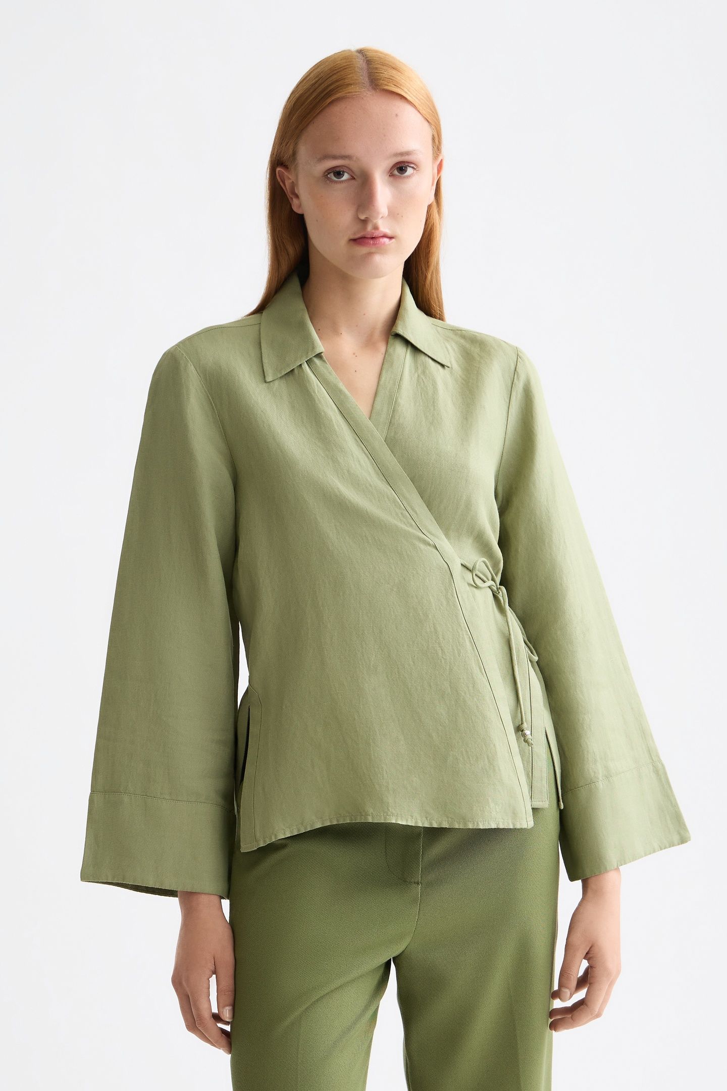 WRAP SHIRT WITH TIE CLOSURE OIL GREEN 1