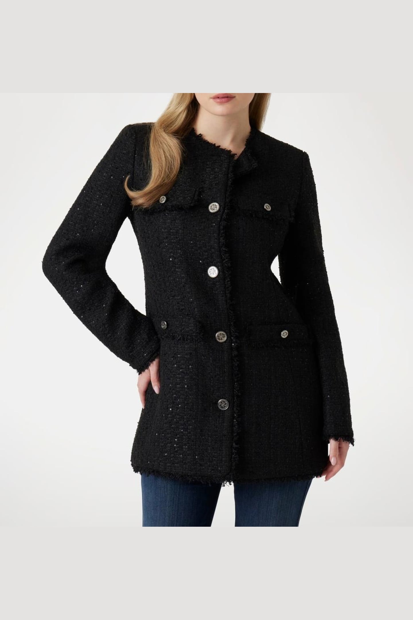 GUESS ECO NOELIE TWEED JACKET JET BLACK A996 5