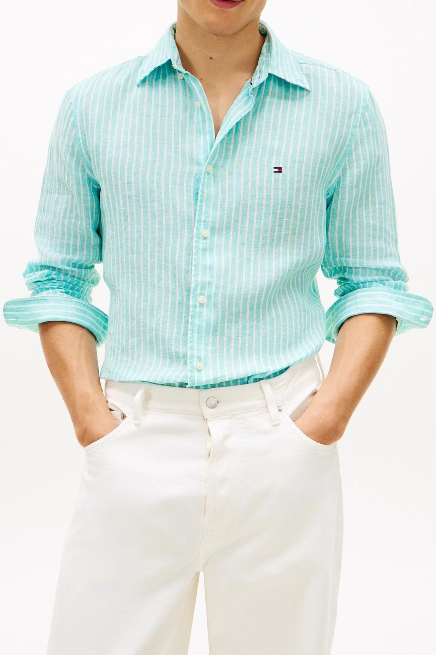 LINEN BENGAL STRIPE SHIRT ARCTIC AQUA/STRIPE 2