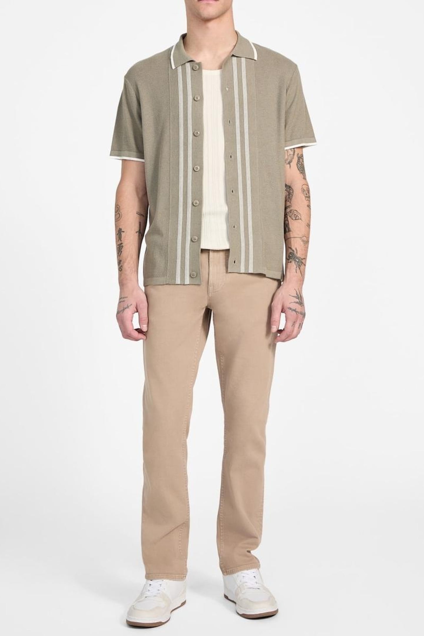 GUESS ECO SS TYLER STRIPE SWTR SAGE PLANT MULTI 1