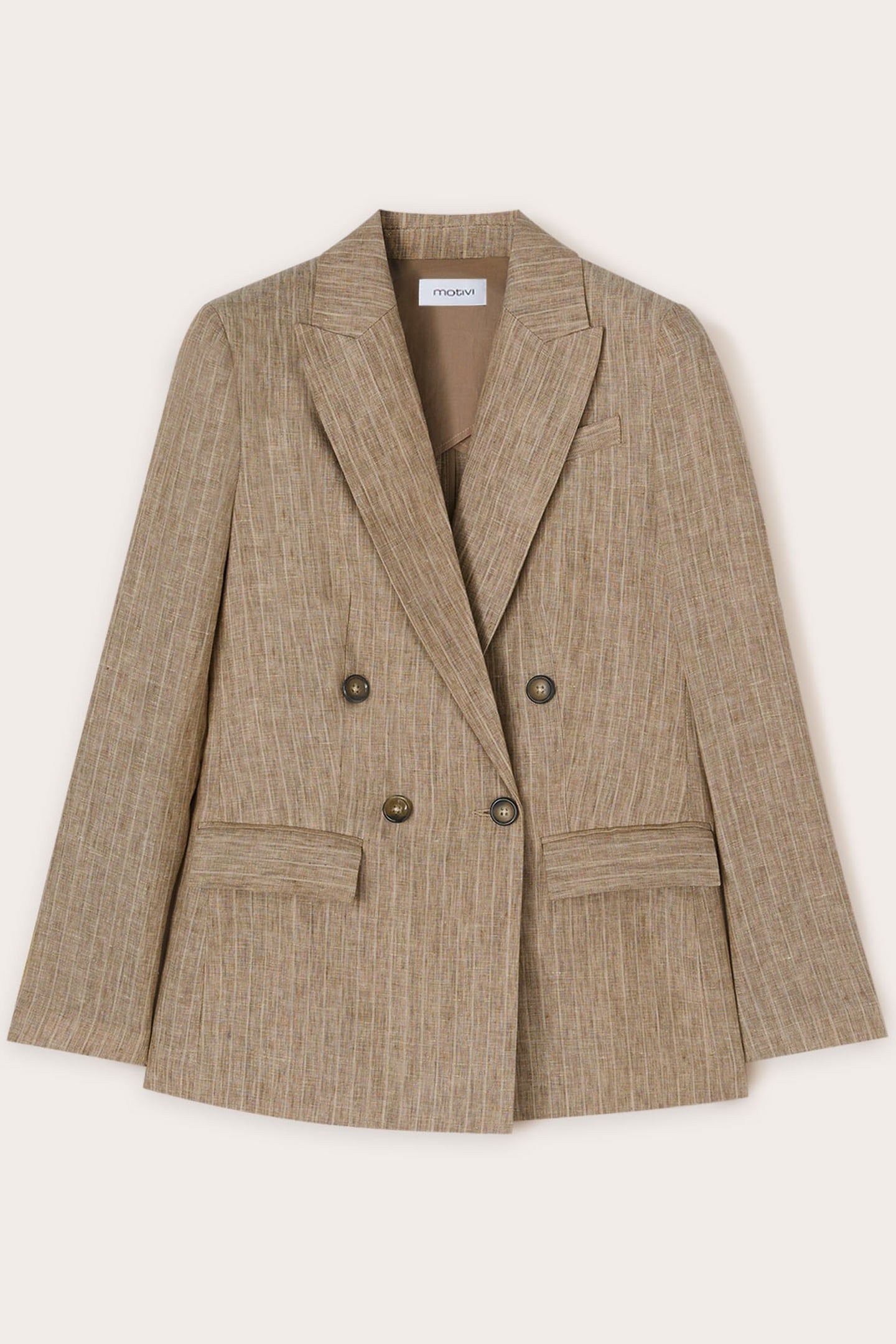 LINEN PINSTRIPED DOUBLE-BREASTED BLAZER BEIGE 4