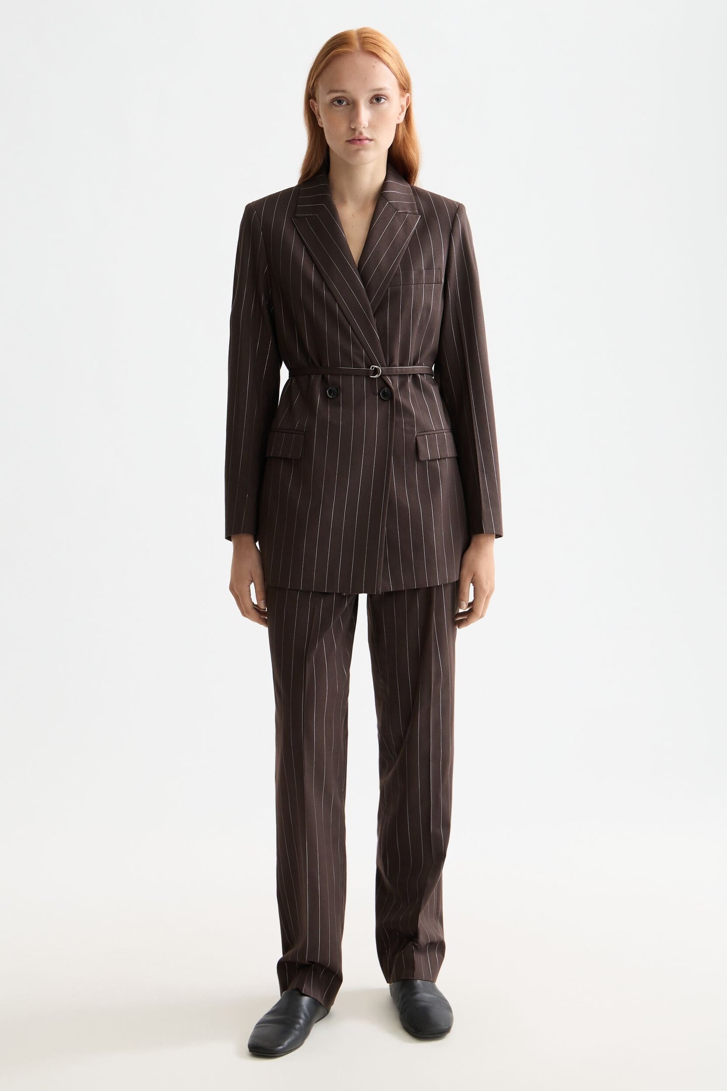 DOUBLE BREASTED LUREX PINSTRIPE BLAZER CHOCOLATE PLUM 5