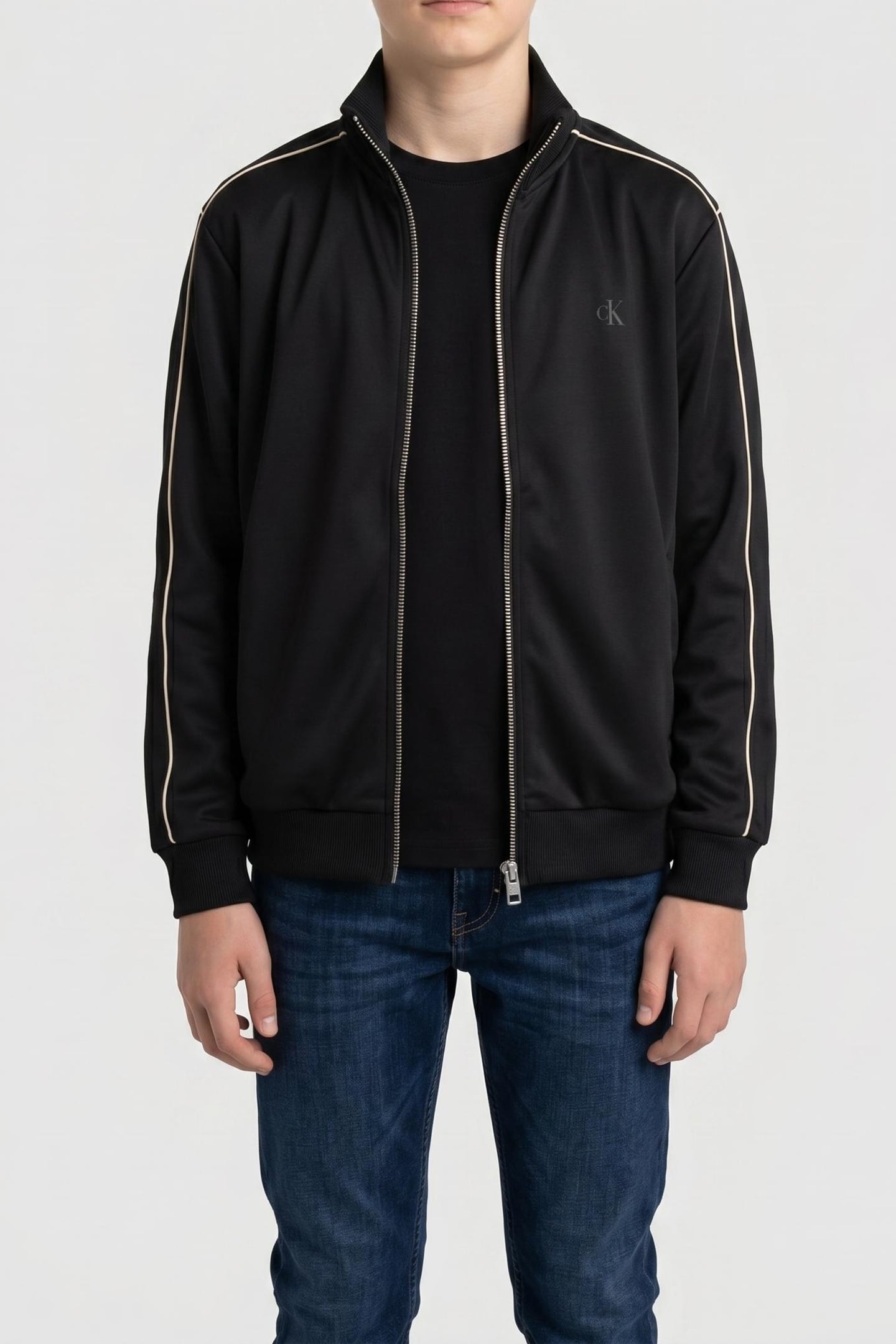 BOYS PIPING ZIPTHRU SWEATSHIRT BLACK 1