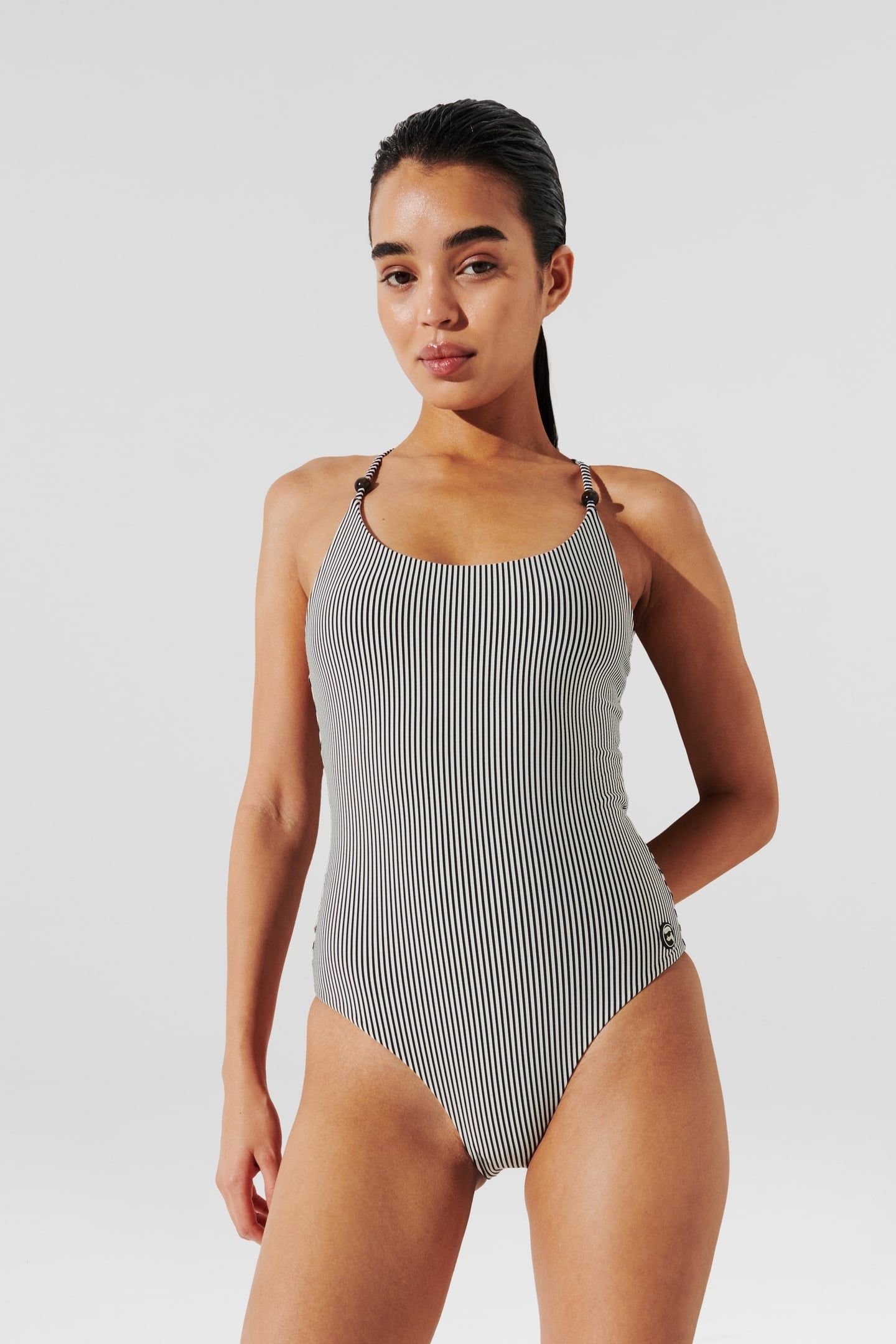 IKON STRIPE SWIMSUIT WHITE-BLACK STRIPE 1
