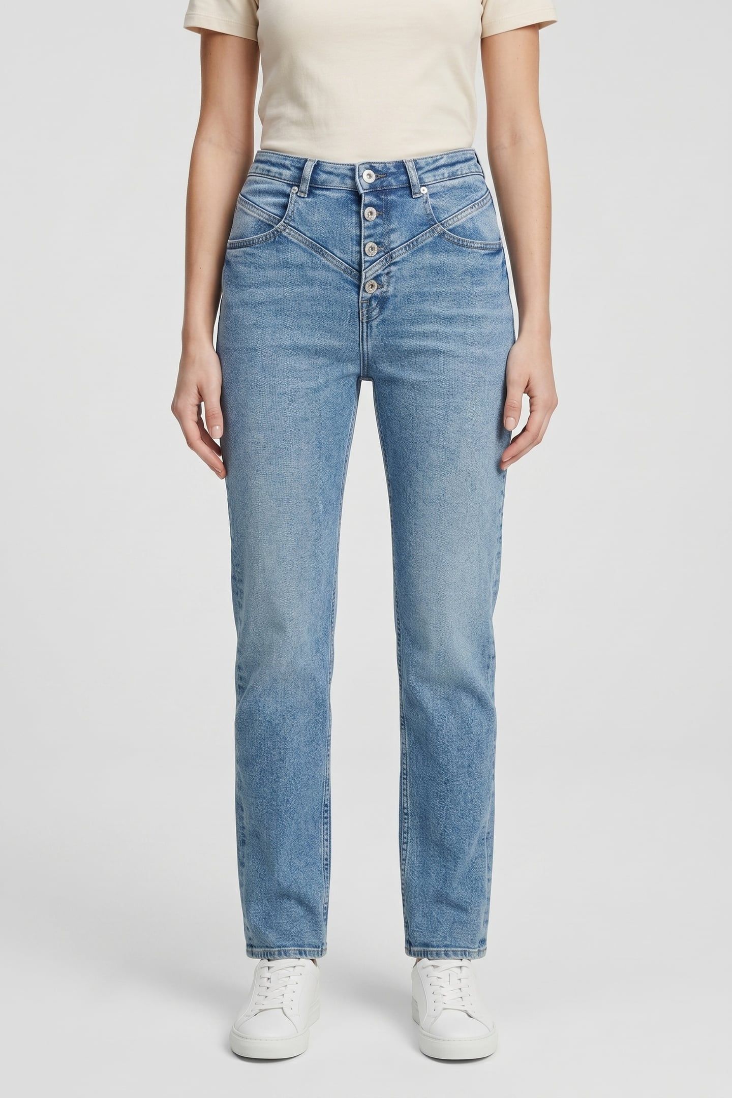 SEAMED STRAIGHT DENIM WASHED MID BLUE 2