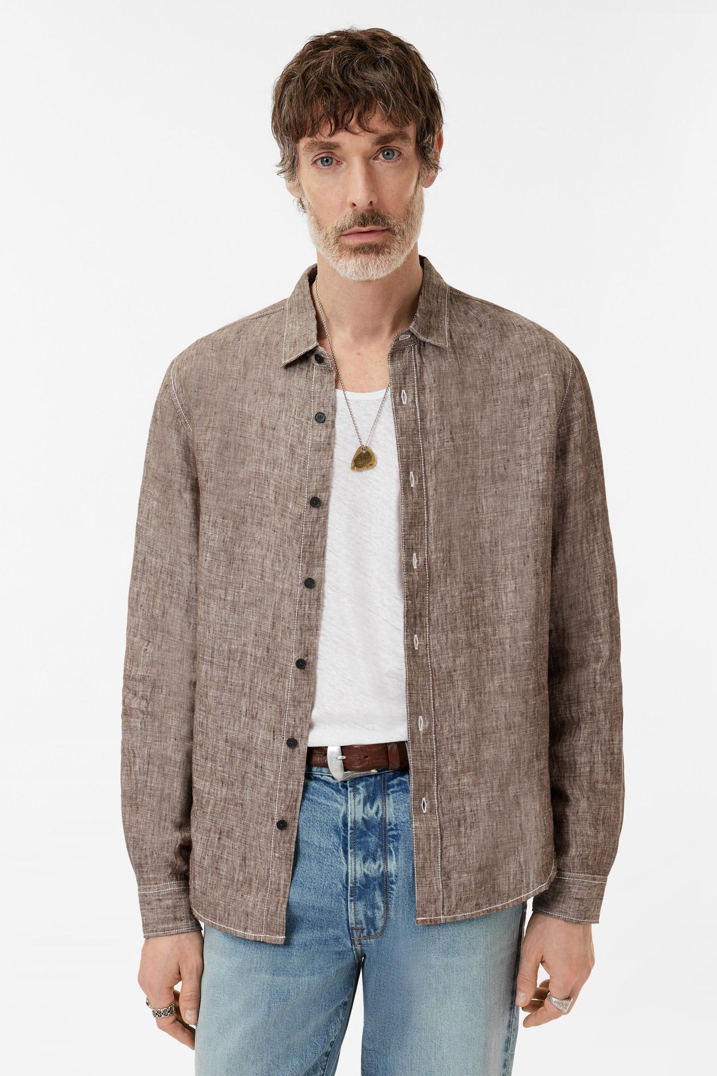 BEN LS SPORTSHIRT EARTH BROWN 1