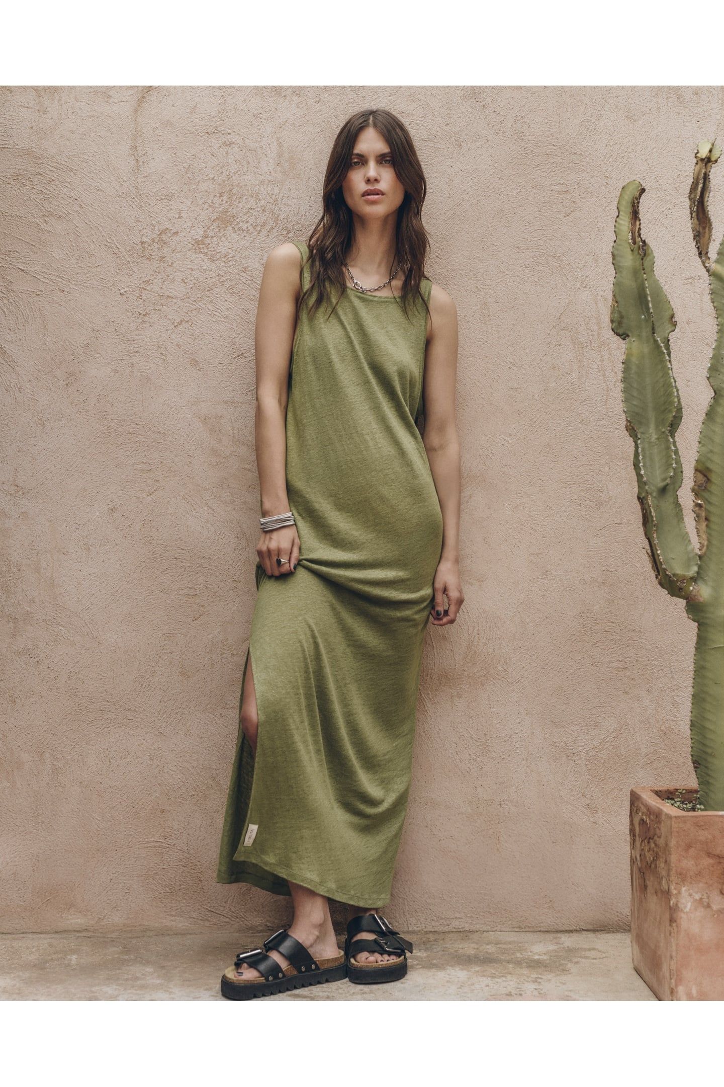 THE GREEN LOW BACK LINEN TANK DRESS 1