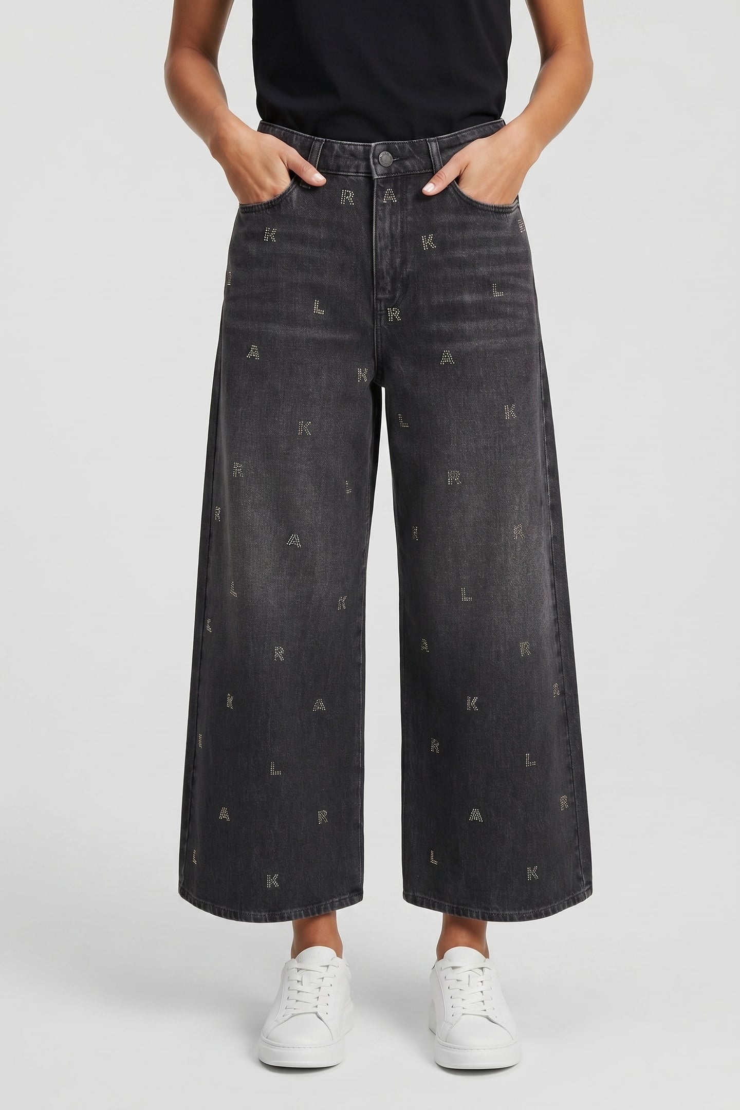 RHINESTONE KARL DENIM CULOTTE DARK GREY DENIM 1