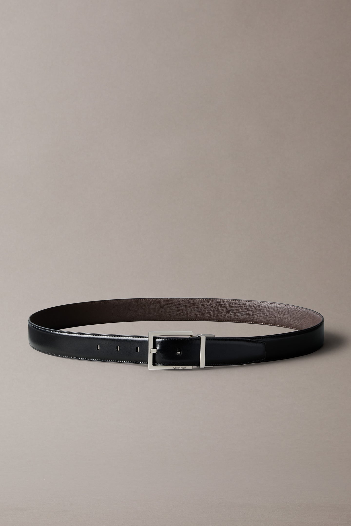SQUARE BUCKLE SMOOTH BELT BLACK/DARK BROWN/BRUSHED NICKEL 3