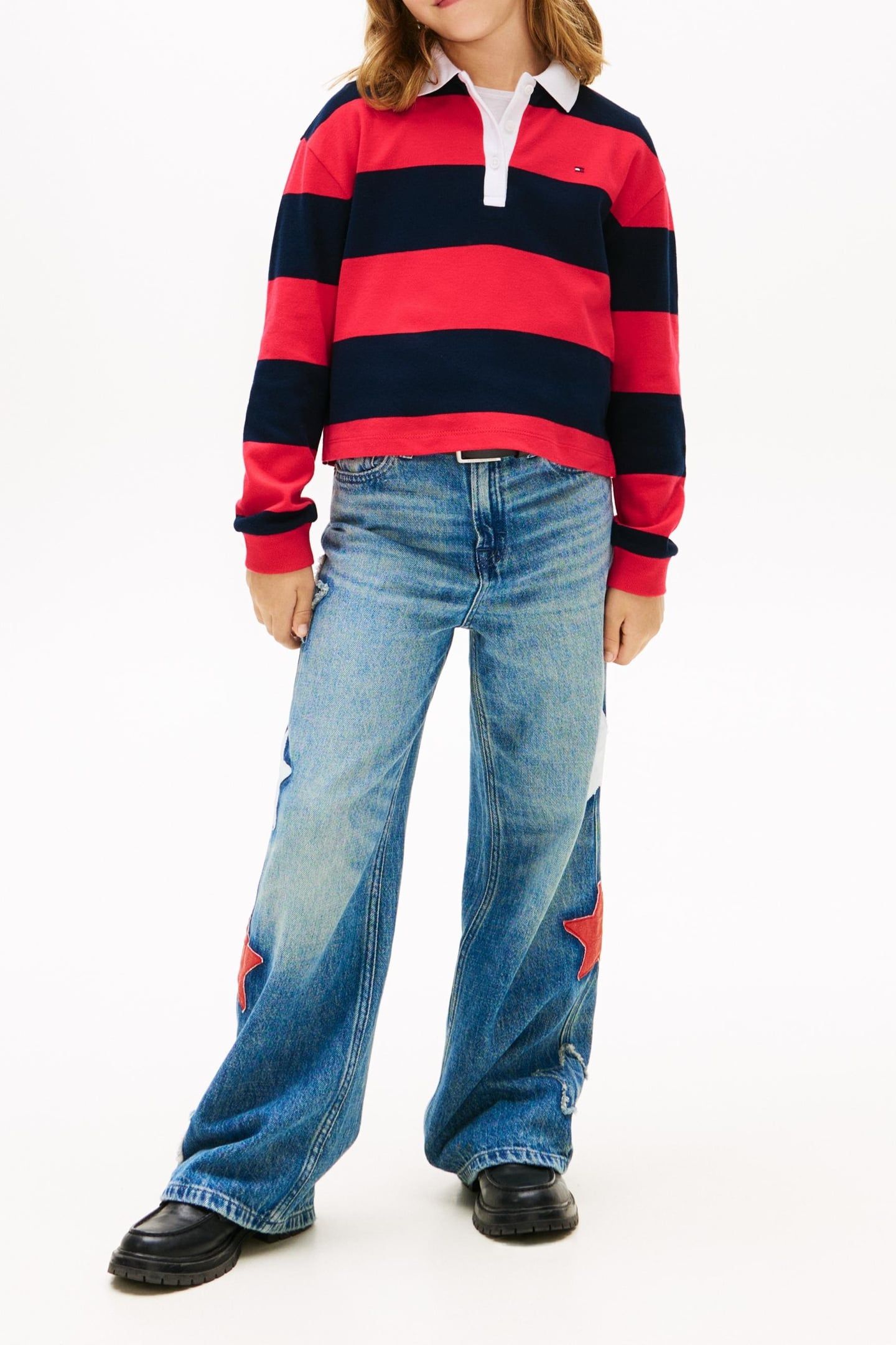GIRLS STRIPE POLO L/S DARK NIGHT NAVY STRIPES 1