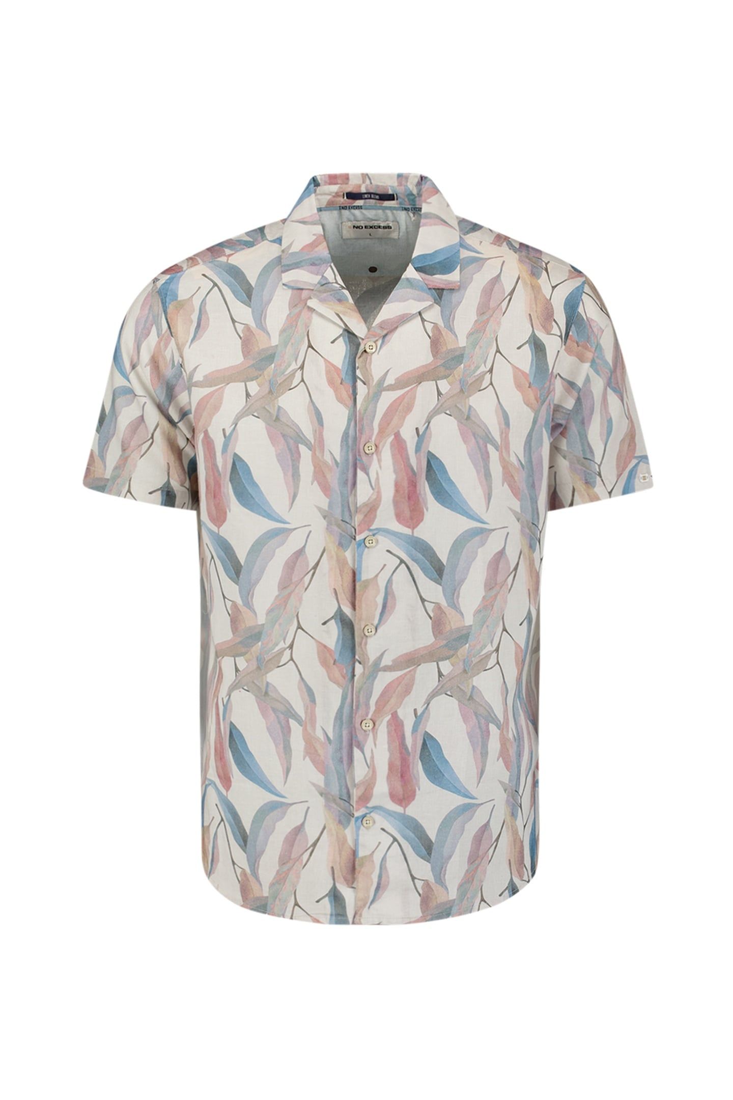 SHIRT SHORT SLEEVE REVERS COLLAR ALLOVER PRINTED WITH LINEN  1