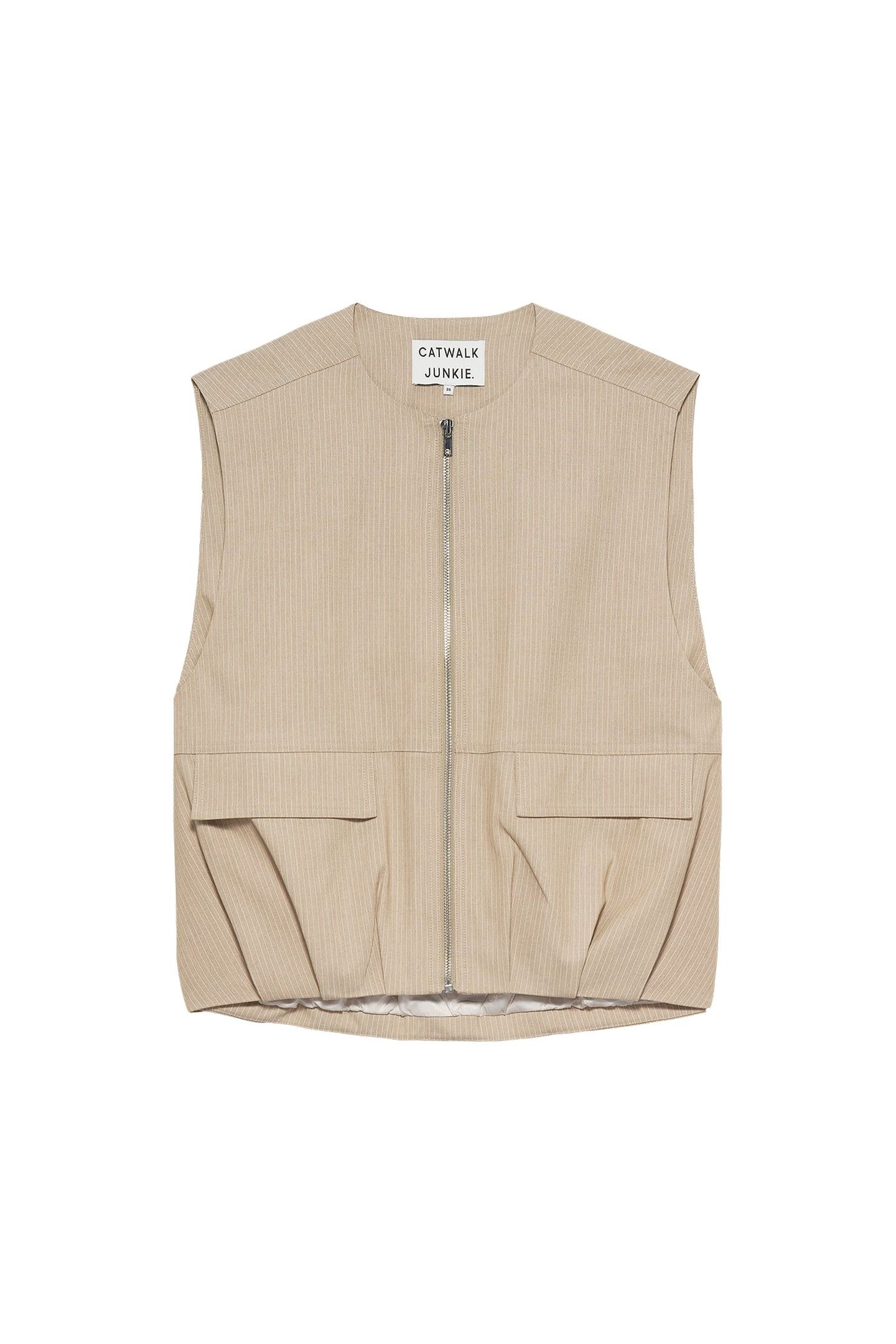 PINSTRIPE BODYWARMER CEMENT 4