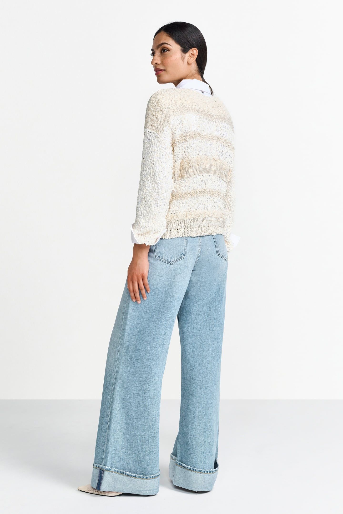 BOAT NECK PULLOVER YARN MIX STRIPE PEARL WHITE 2