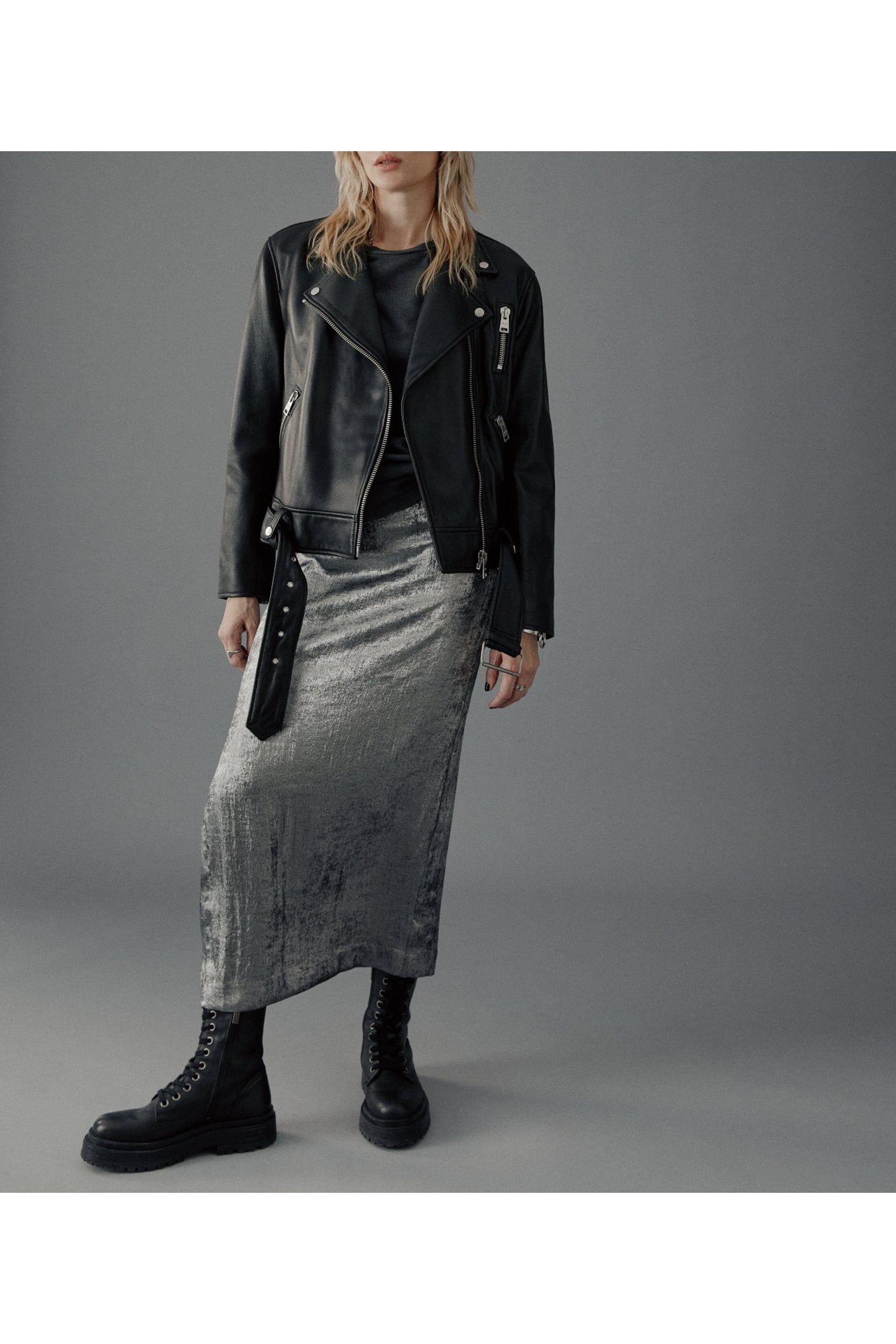 THE SILVER LONG SATEEN SKIRT 2
