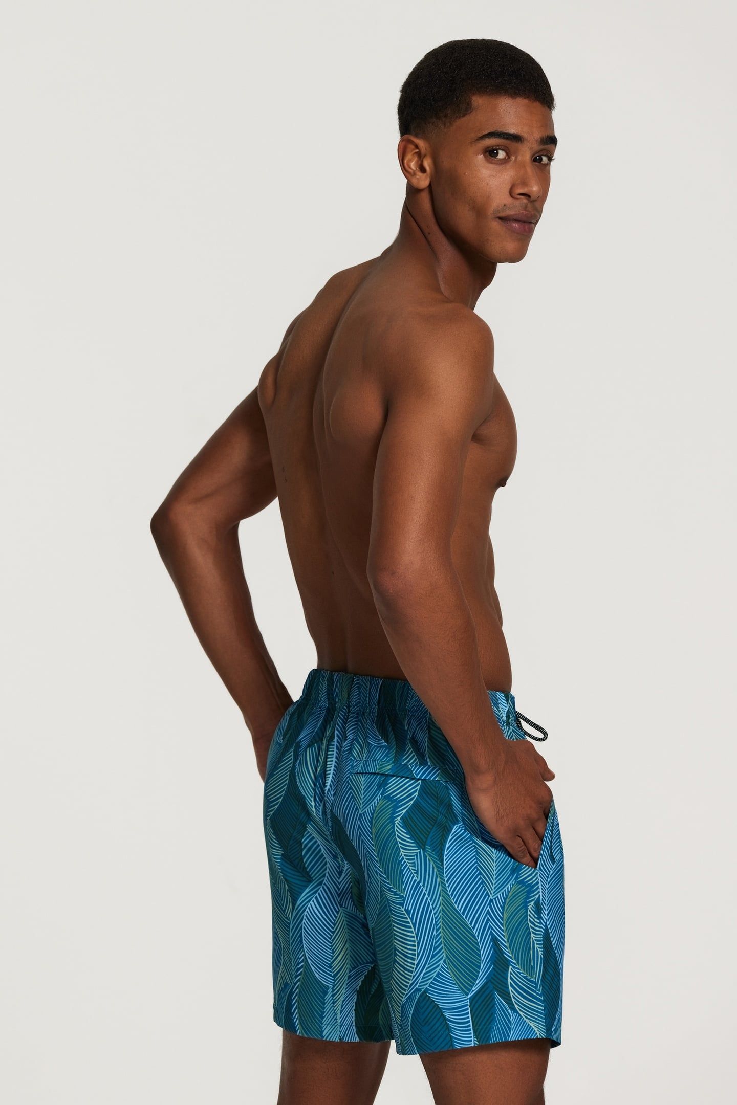 STRETCH SWIMSHORT WILD LEAVES SAPPHIRE BLUE 3