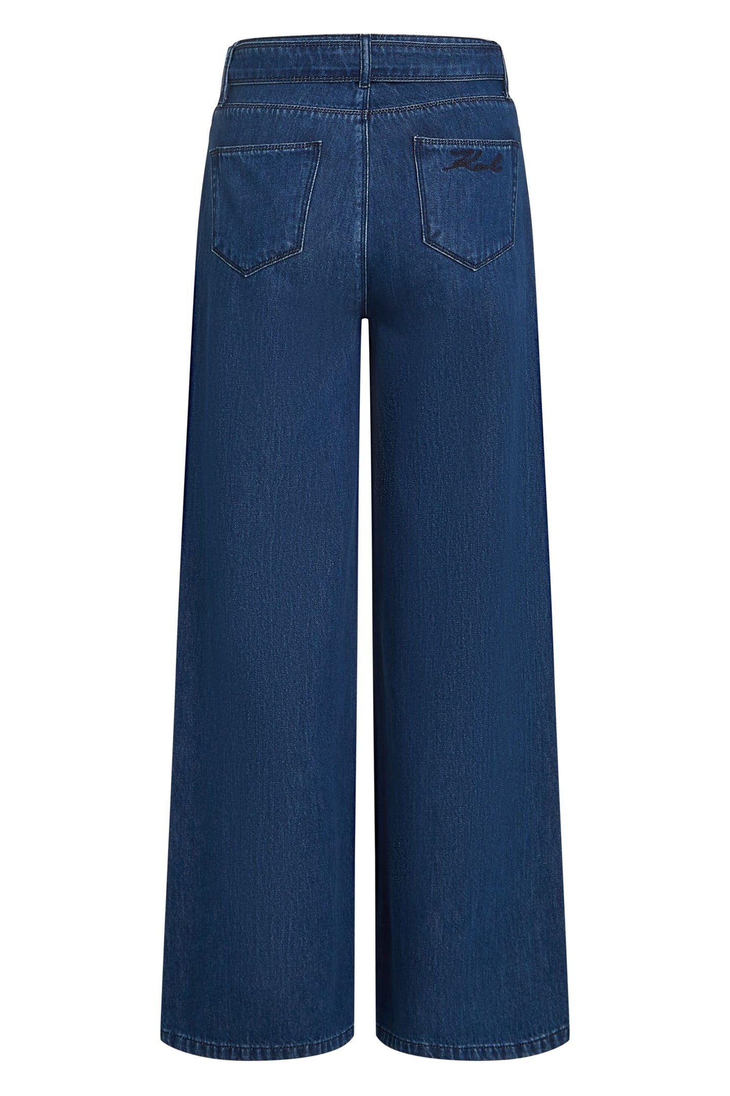 BELTED WIDE LEG DENIM PANTS DARK BLUE 5