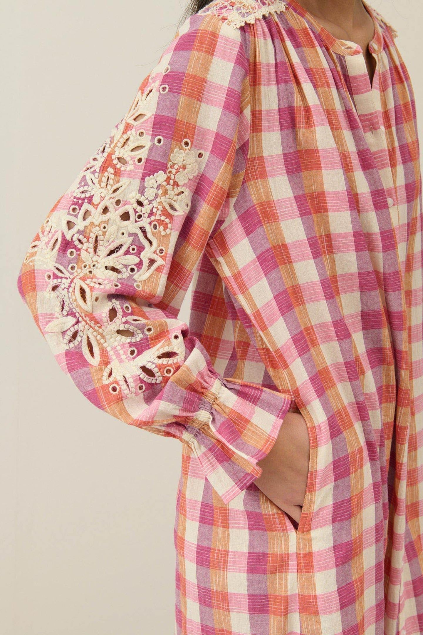 DRESS DEEPALI CREAM SUNSET CHECKS 5