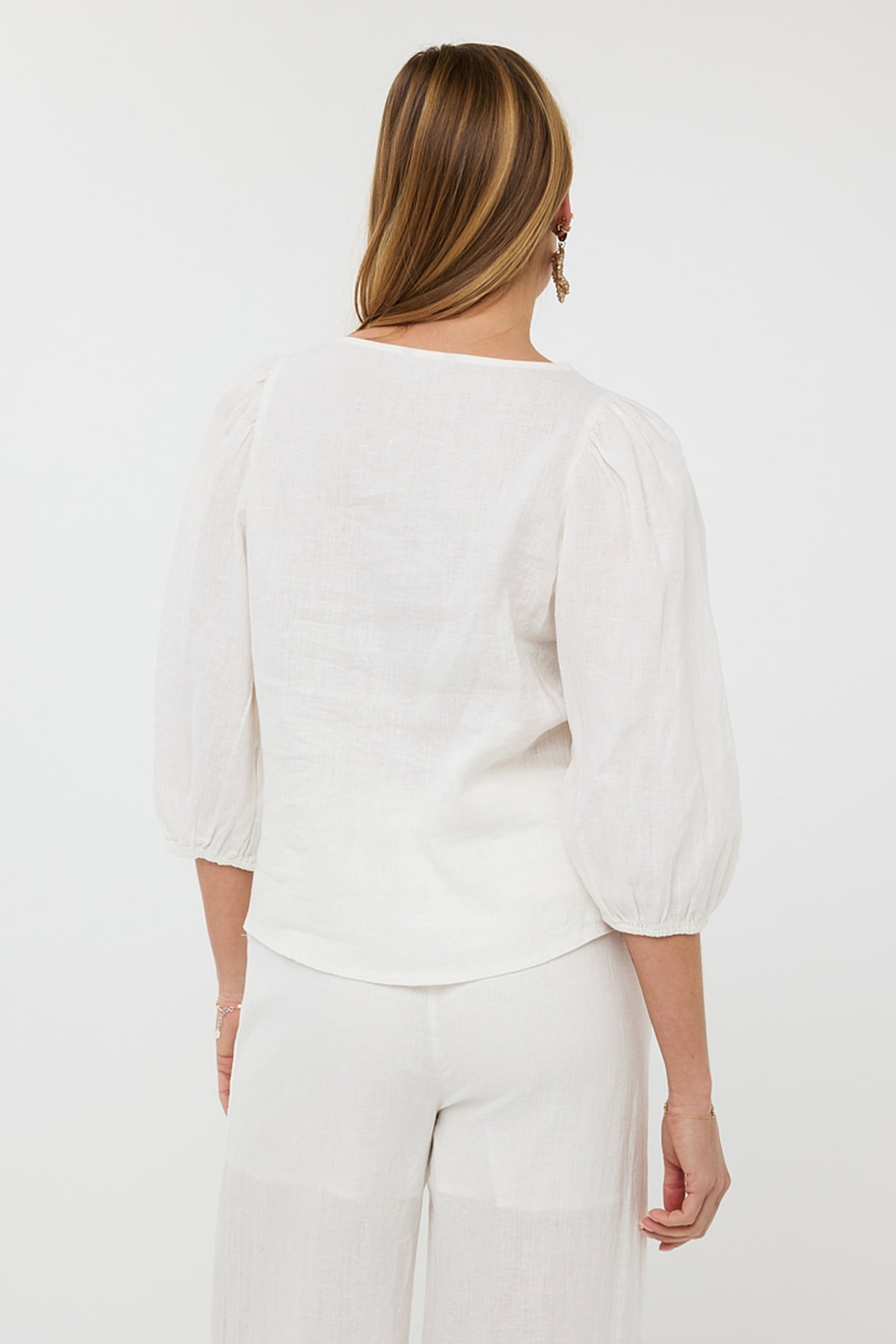 BLOUSE R-NECK LINEN OFF WHITE 4