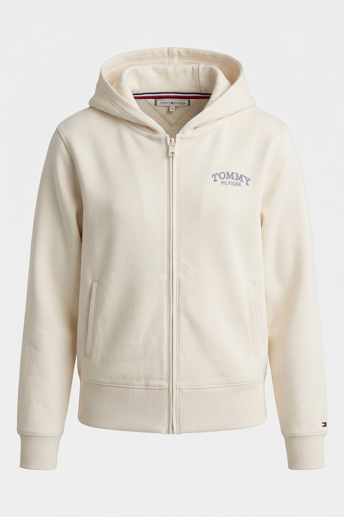 GIRLS HIGH RIB HEM ZIP THROUGH HOODIE ANCIENT WHITE 2