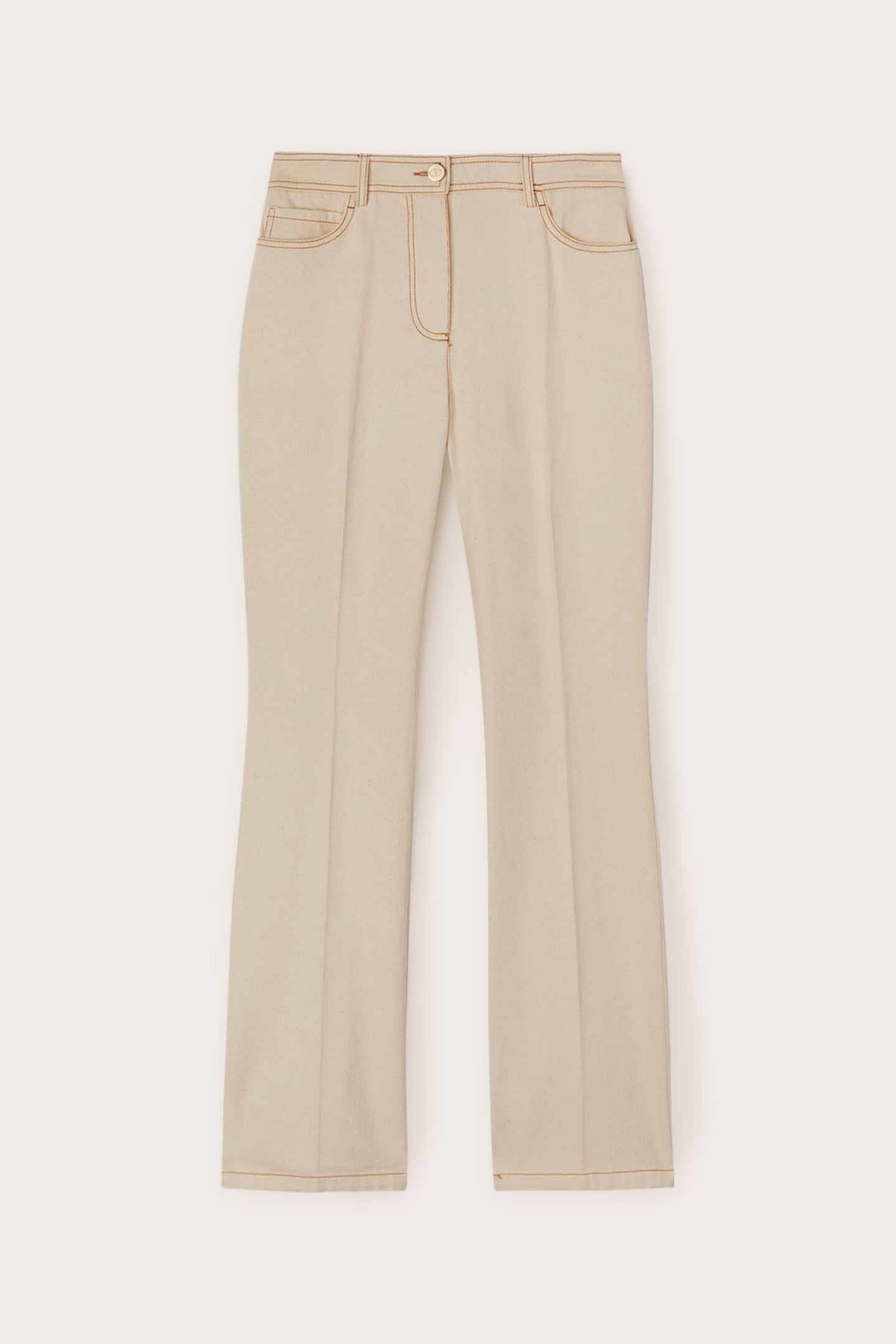 DRILL FLARED TROUSERS WITH CONTRAST STITCHING BEIGE 4