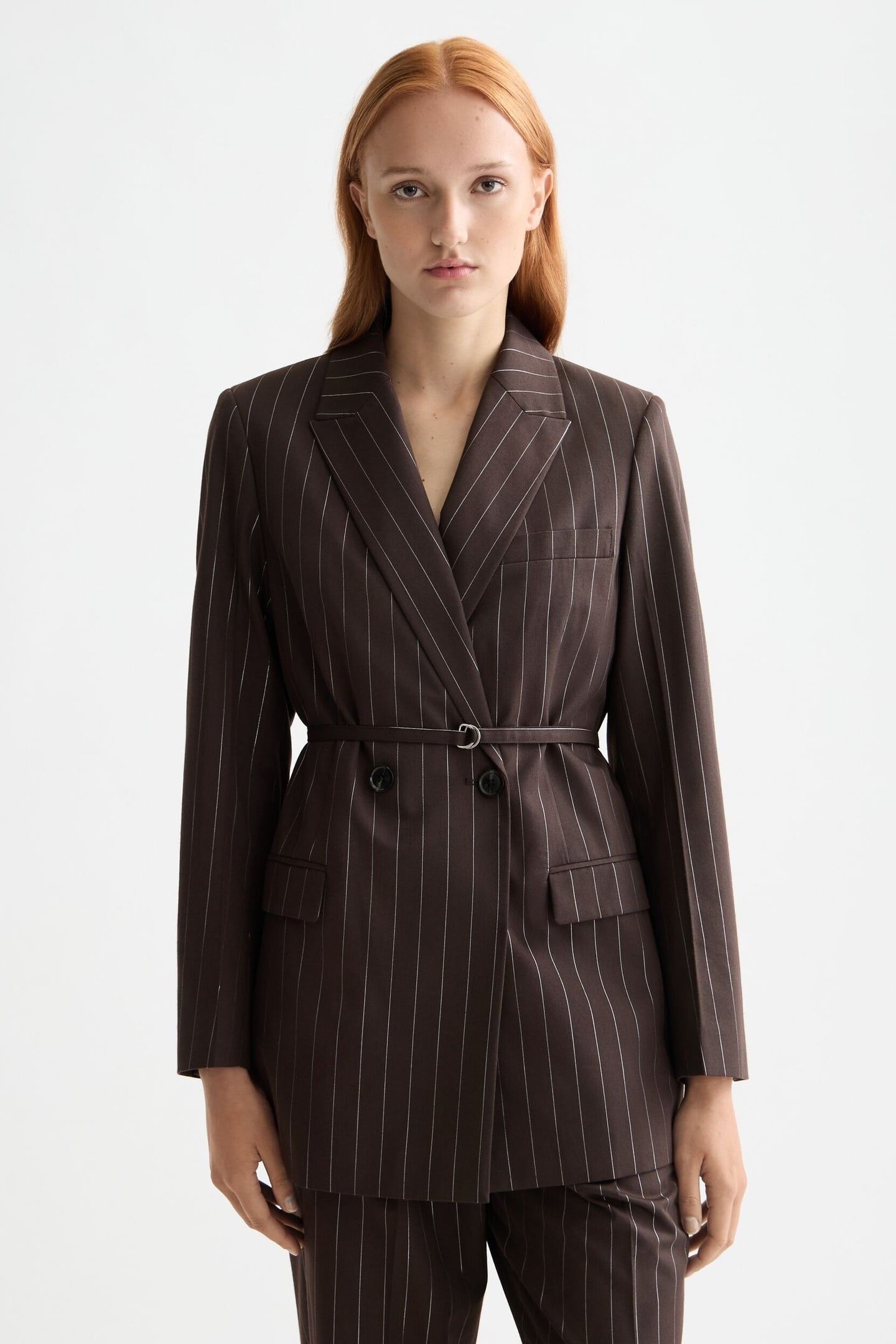 DOUBLE BREASTED LUREX PINSTRIPE BLAZER CHOCOLATE PLUM 1