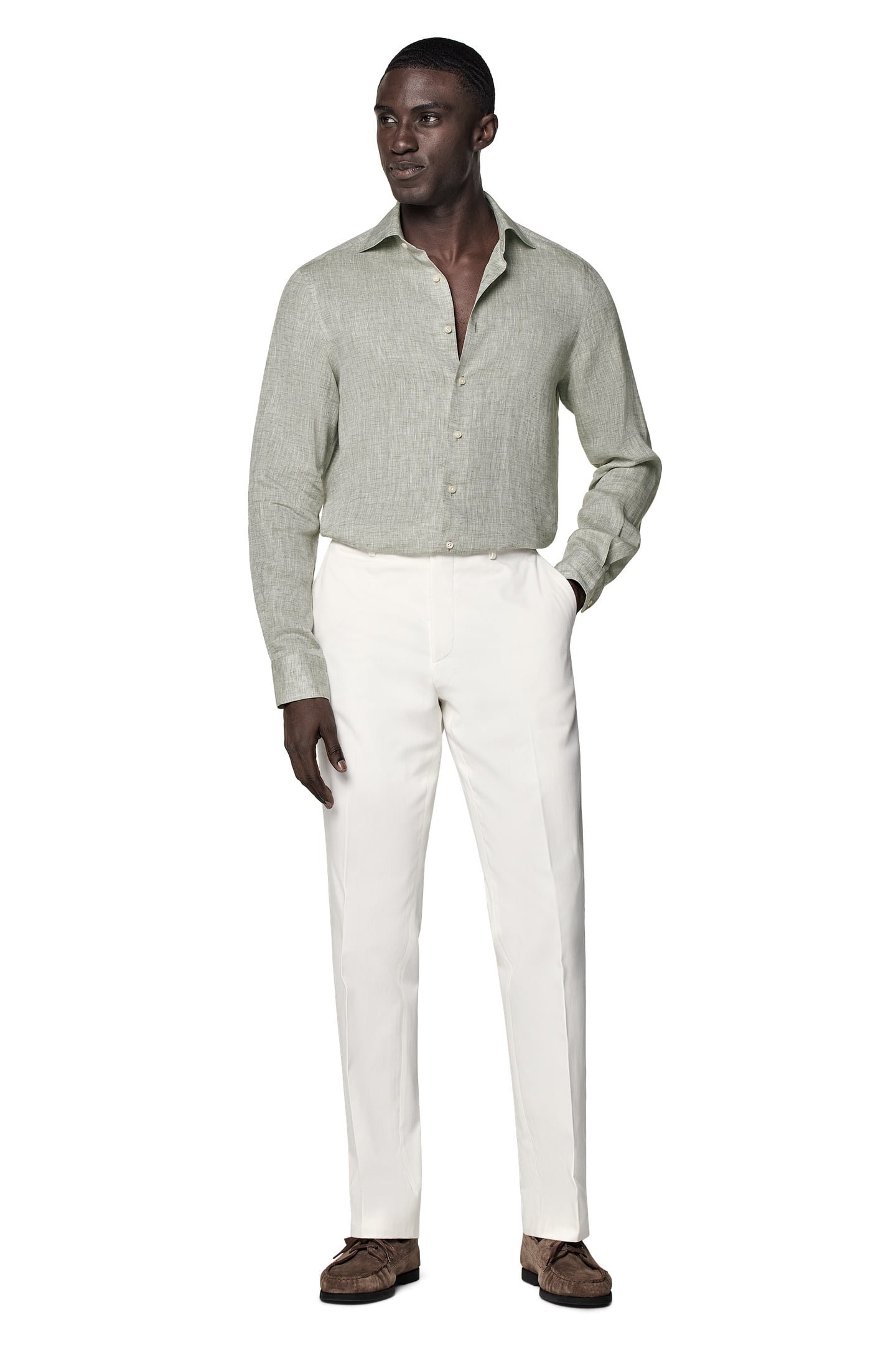 PURE LINEN OLIVE CASUAL SHIRTS LIGHT GREEN 1