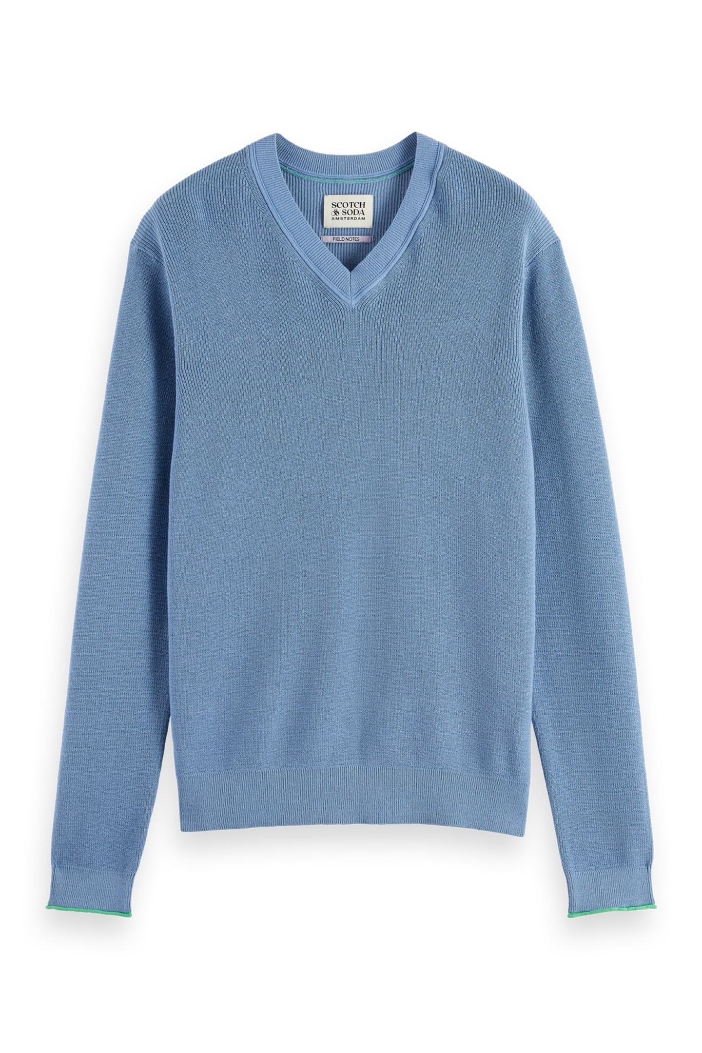 REGULAR-FIT COTTON LINEN V-NECK FADED DENIM 1