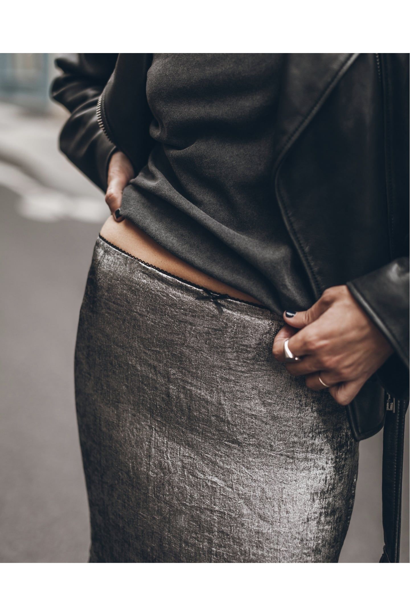THE SILVER LONG SATEEN SKIRT 3