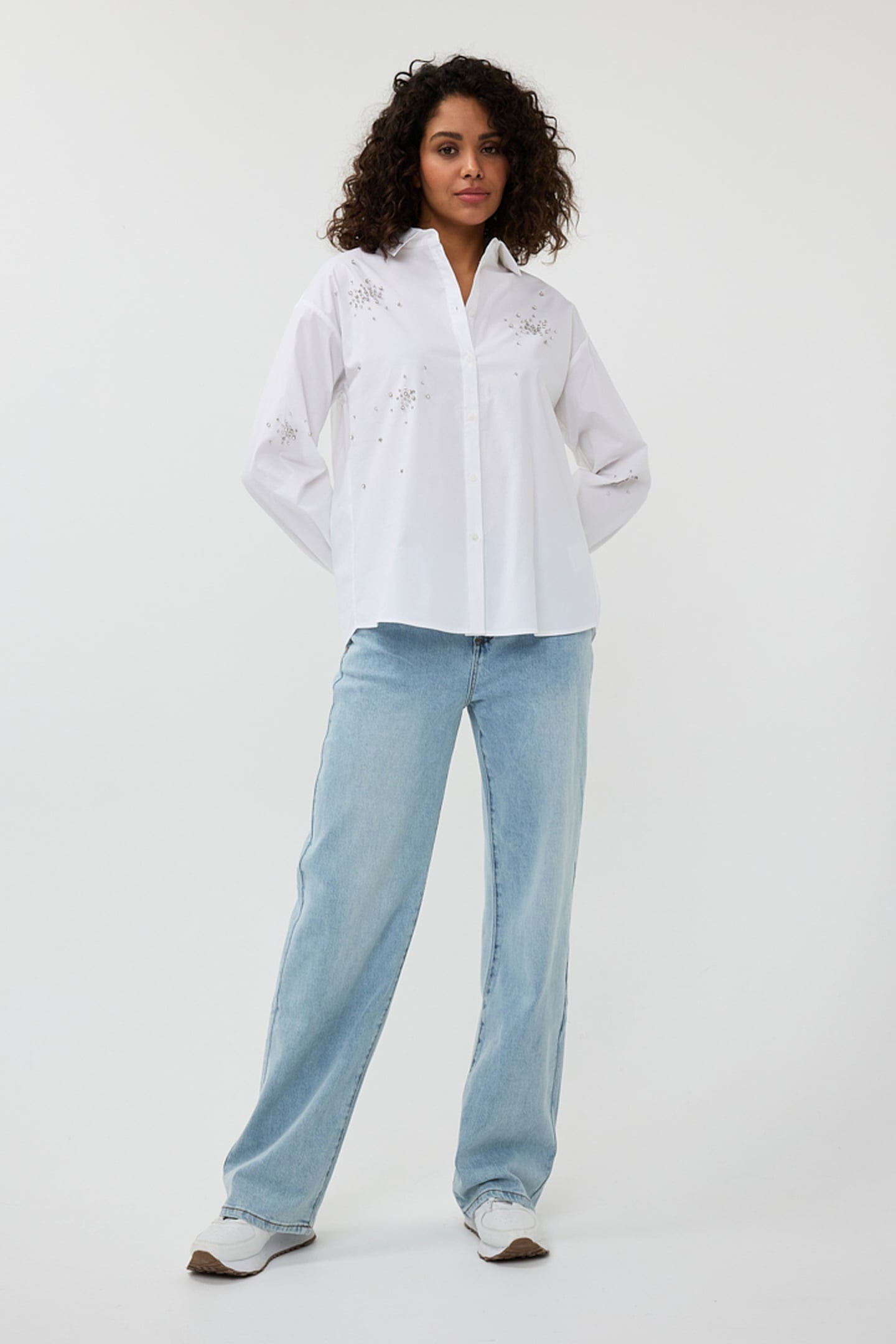 BLOUSE POPLIN RHINESTONES OFF WHITE 1
