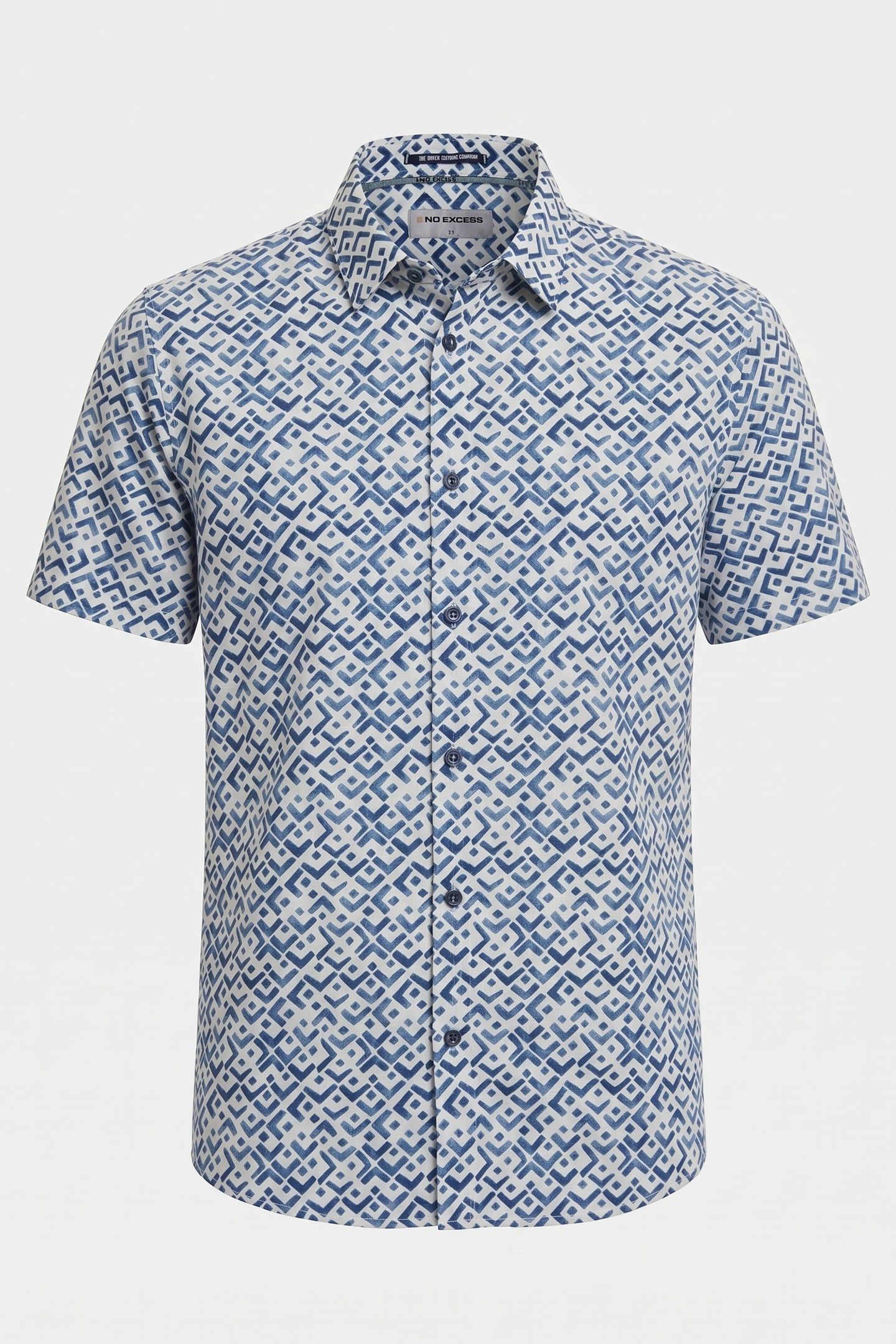 SHIRT SHORT SLEEVE SLUB ALLOVER PRINTED INDIGO BLUE 4