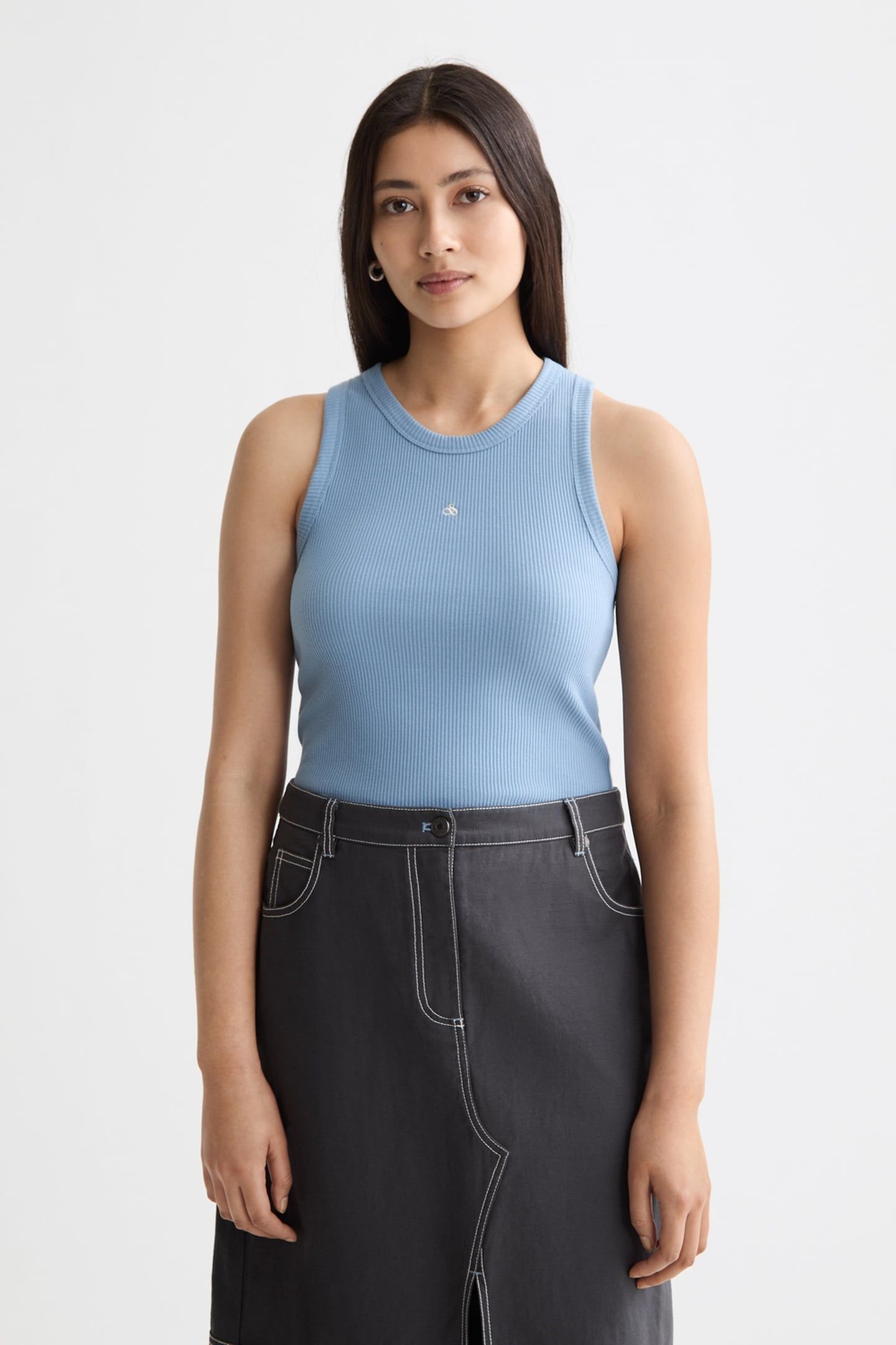 RIB RACER TANK FADED DENIM 2