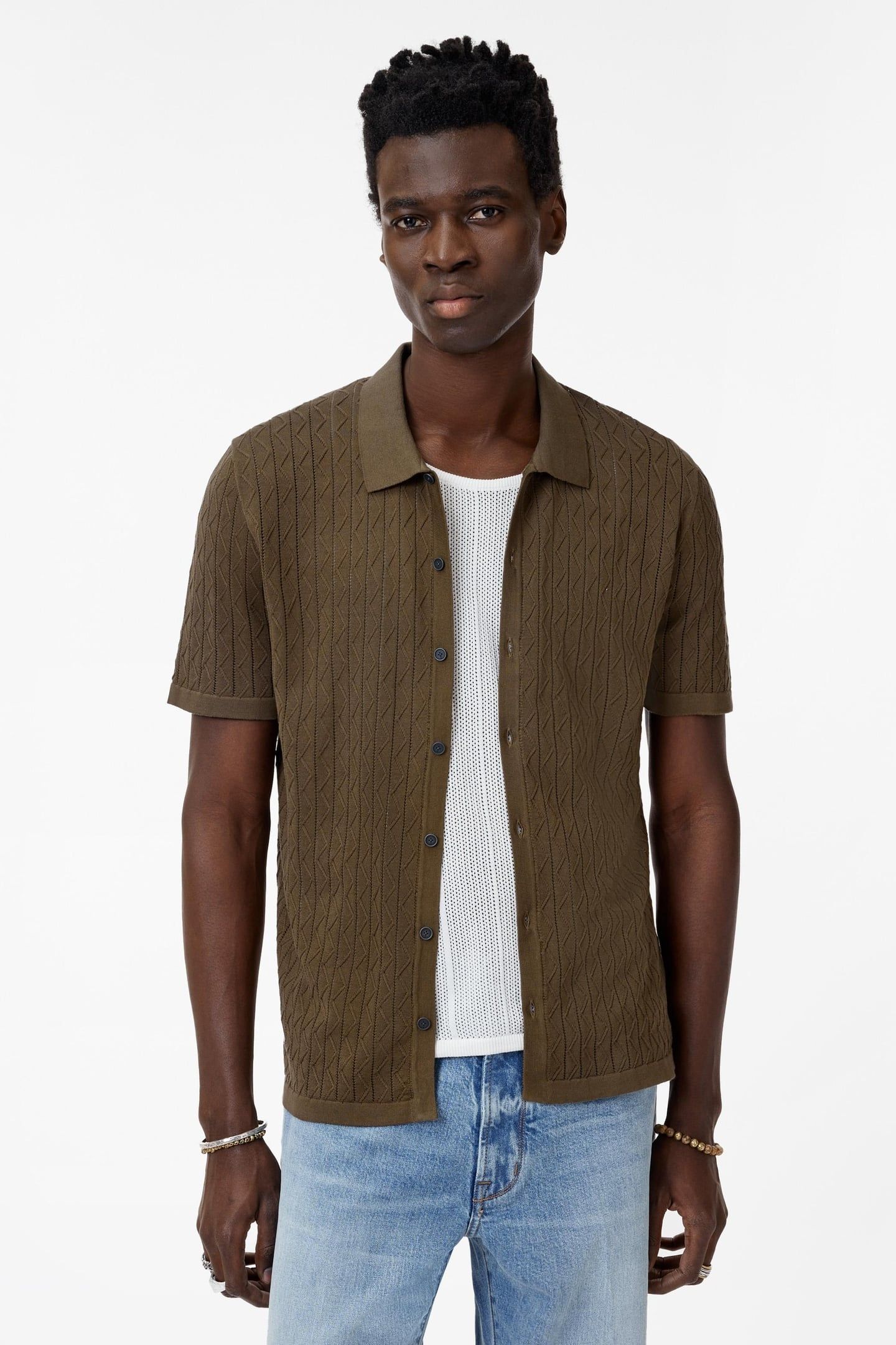 MOORE SS TEXTURE SWEATER SHIRT MUSHROOM 1