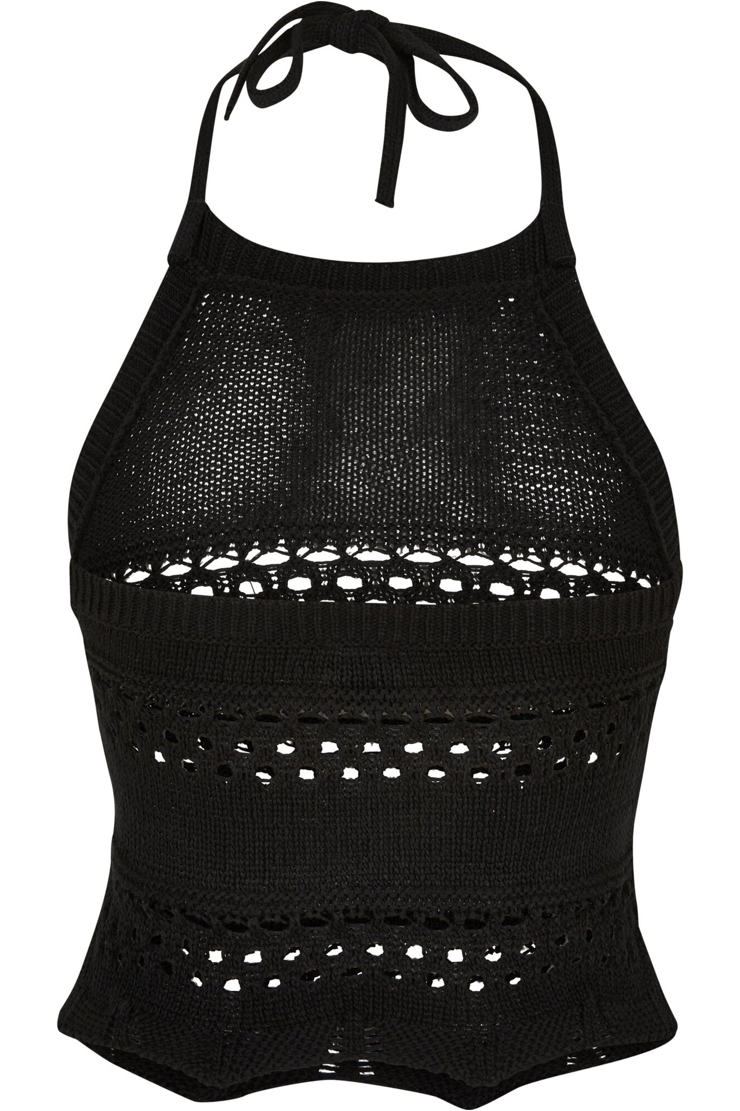 LADIES SHORT CROCHET KNIT NECKHOLDER TOP BLACK 2