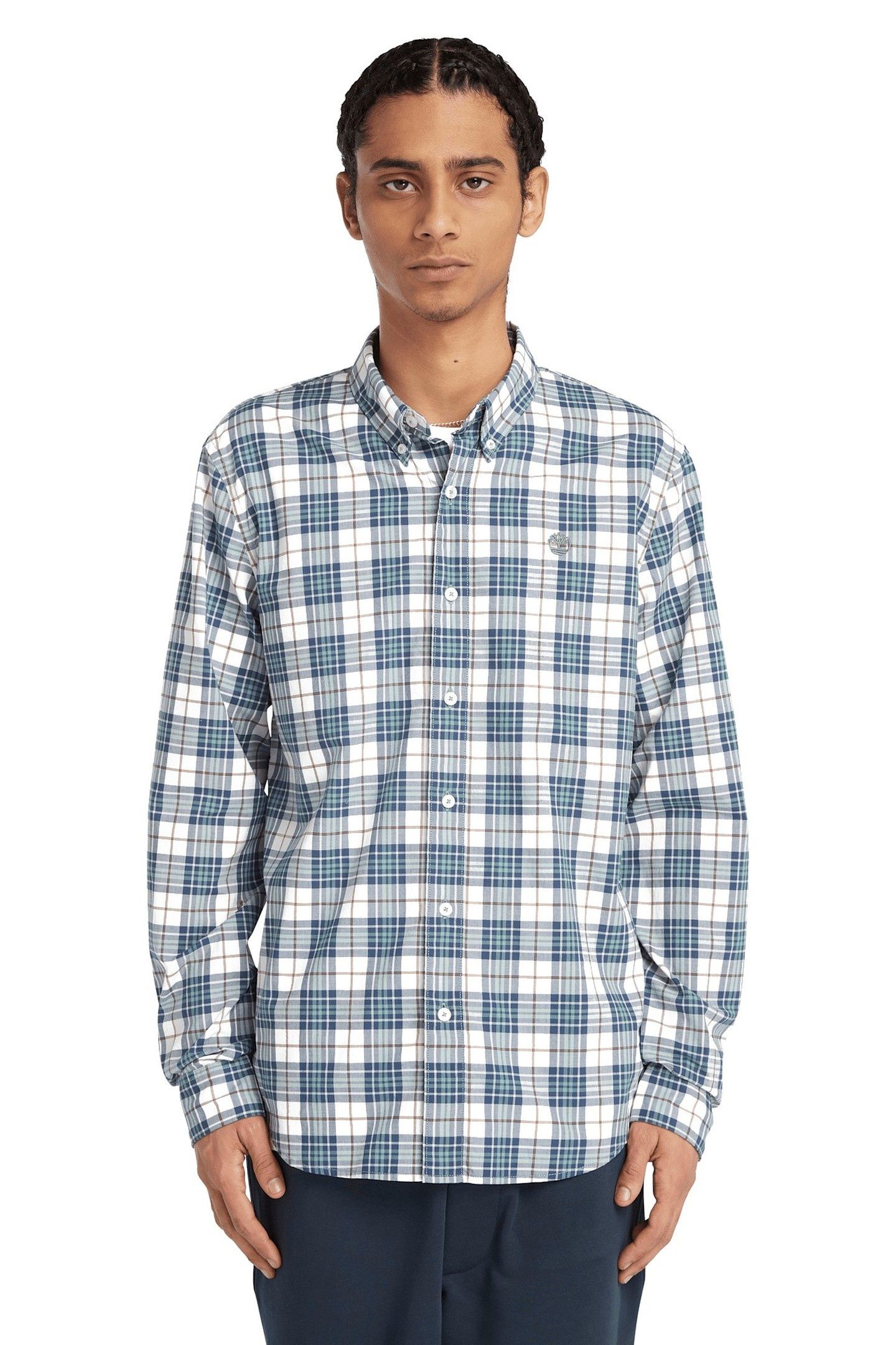 LS STRETCH POPLIN TARTAN SHIRT SLIM TRELLIS YD 1