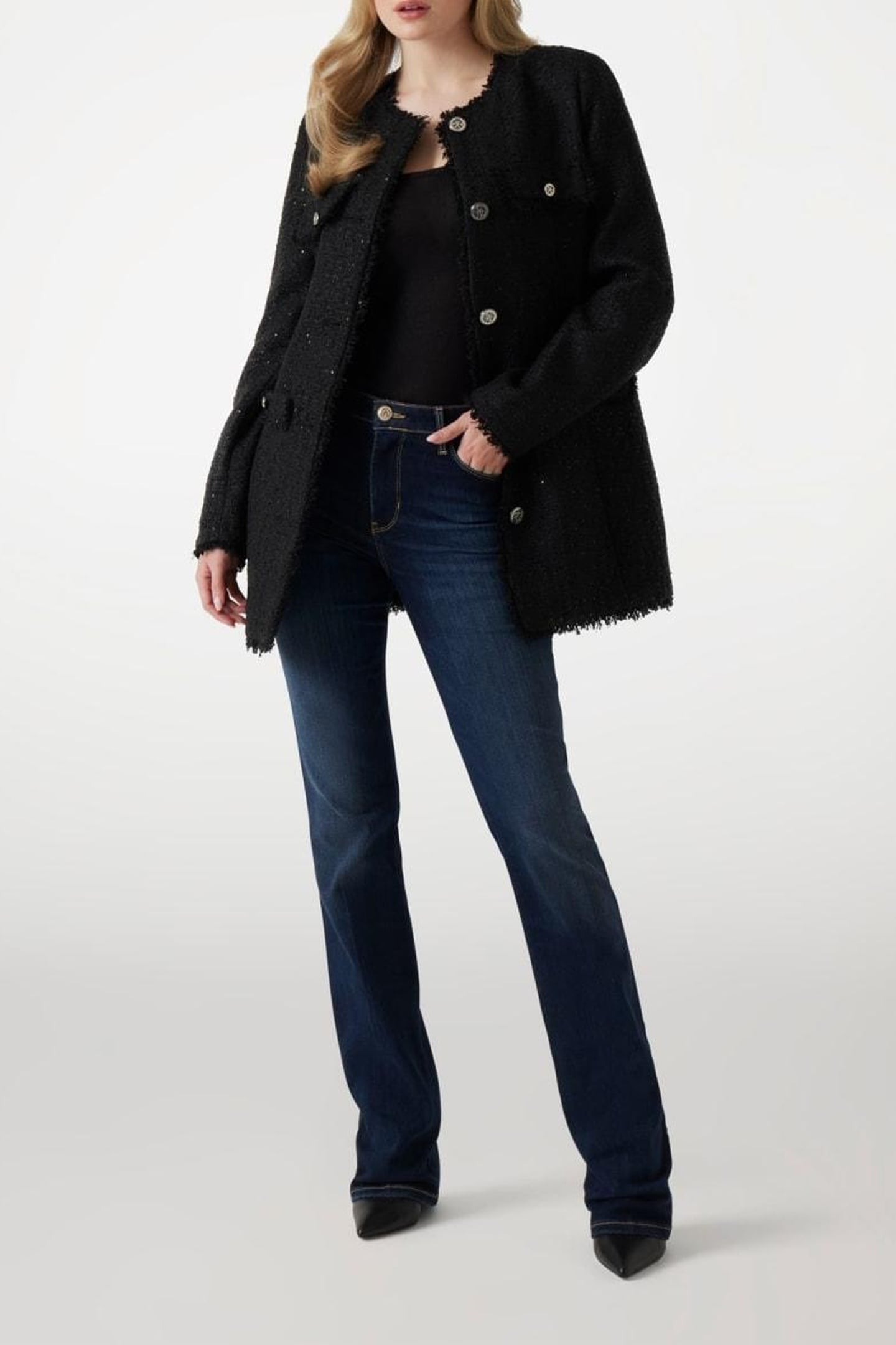 GUESS ECO NOELIE TWEED JACKET JET BLACK A996 2