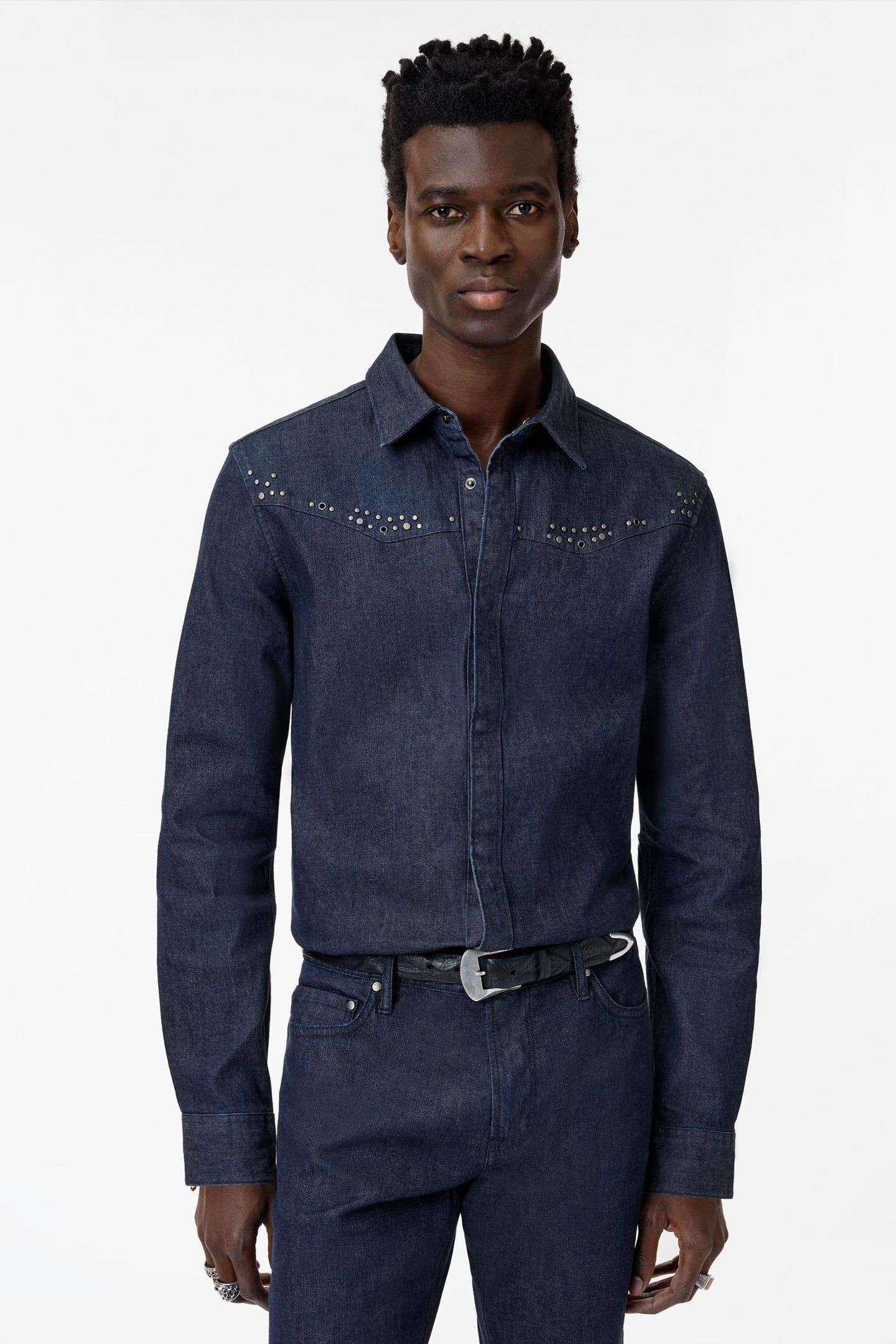 WESTERN FRONT YOKE SHIRTS WITH STUD DETA LAKE BLUE 1