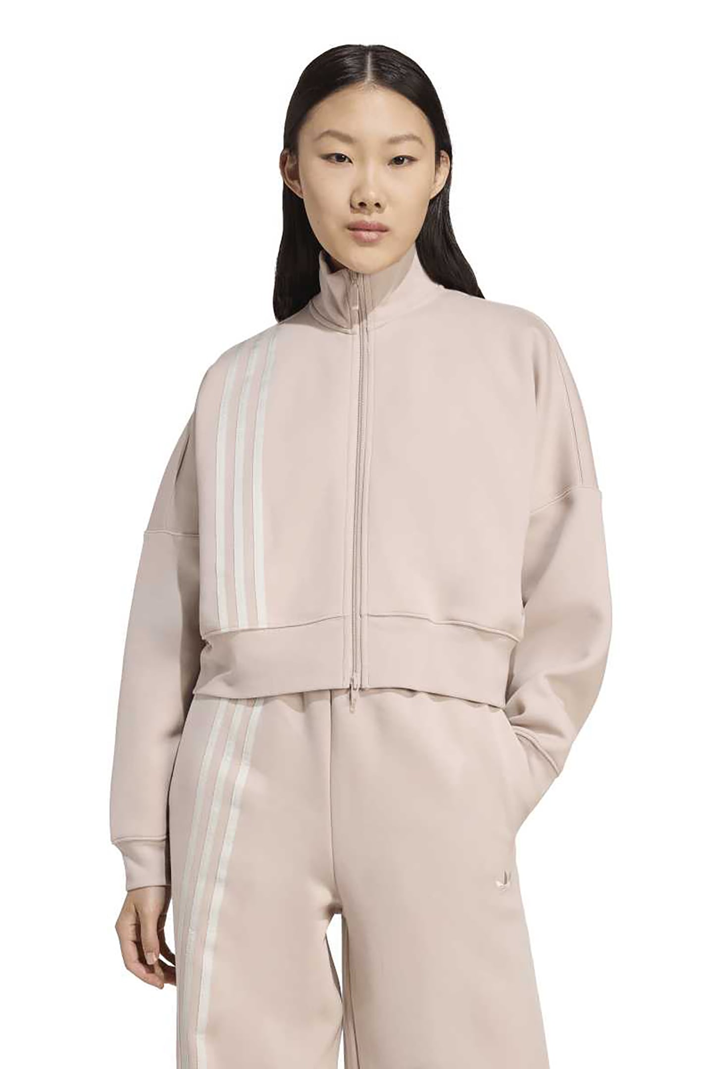 ORIGINALS OFF PLACED 3 STRIPES ZIP UP WONDER TAUPE 1