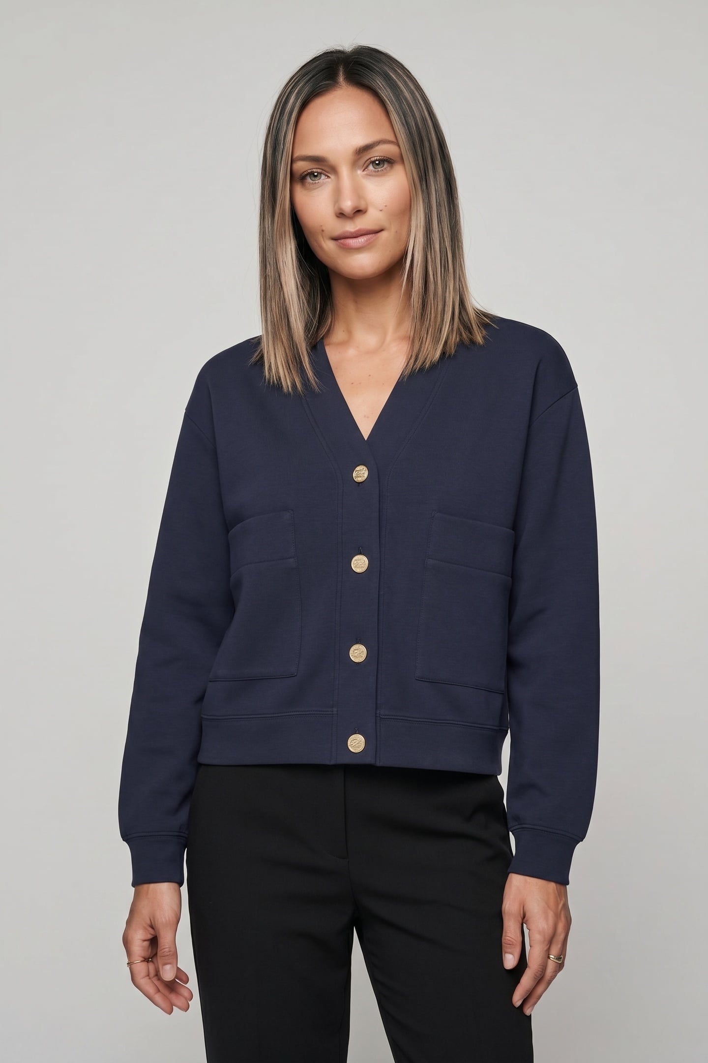 ELEVATED SWEAT CARDGIAN EVENING BLUE 1
