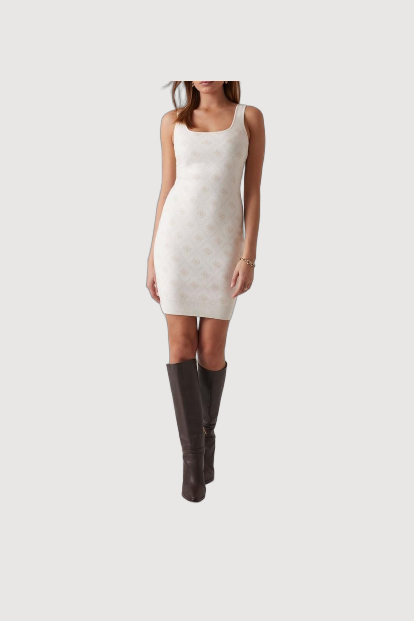 GUESS ECO SARAH 4G SL DRESS SW CREAM WHITE PEARL OY 3