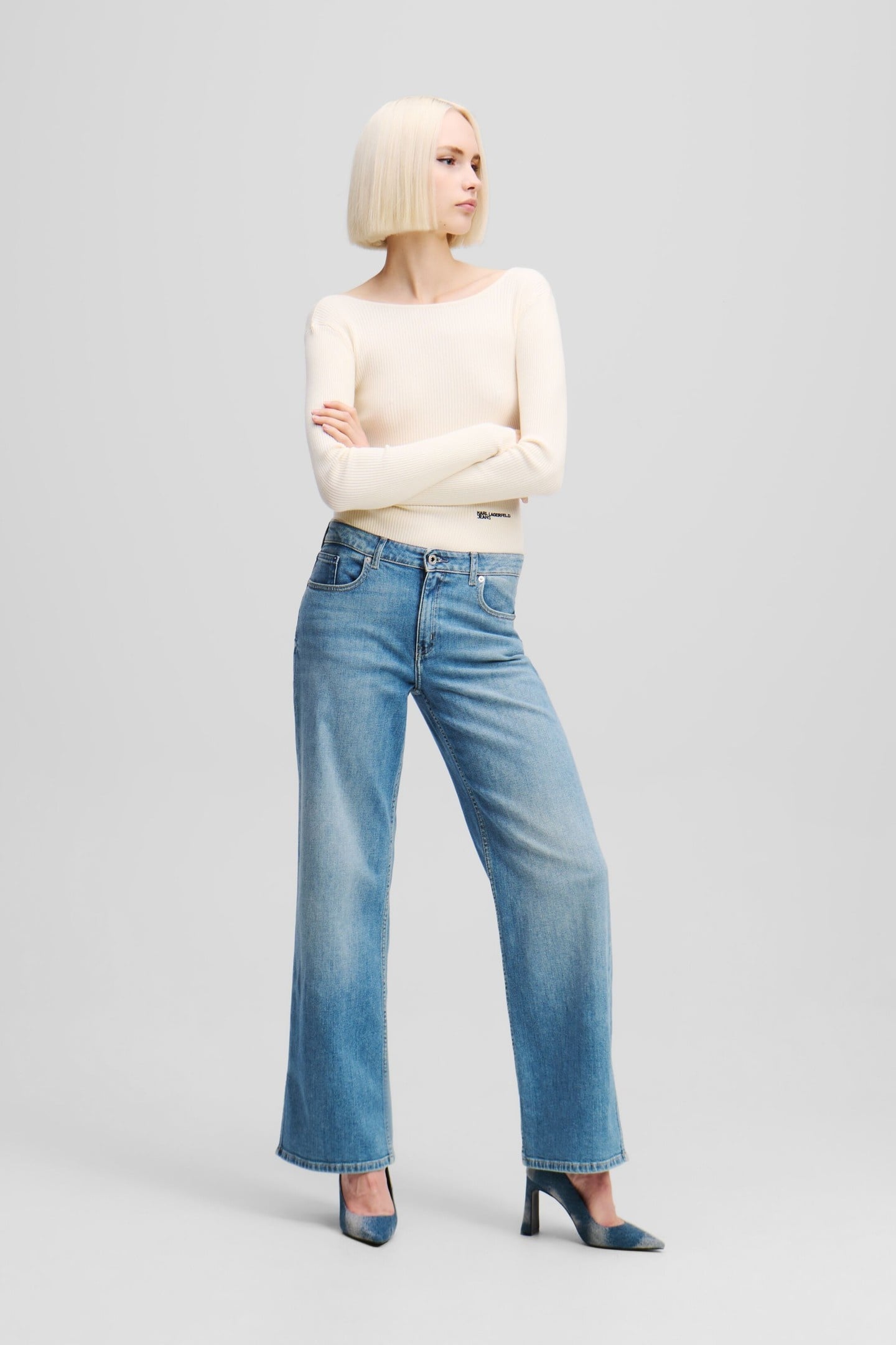 RELAXED DENIM W/ SLIT WASHED MID BLUE 1