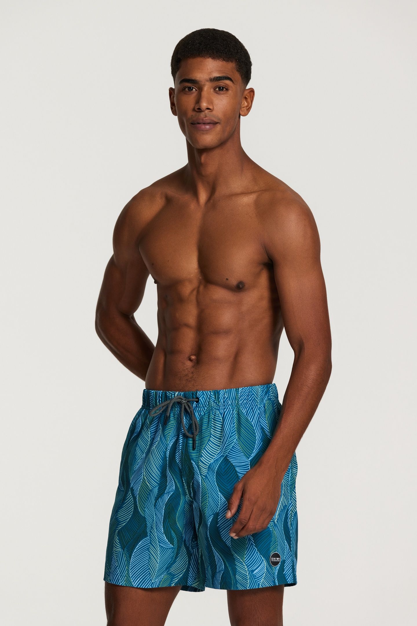 STRETCH SWIMSHORT WILD LEAVES SAPPHIRE BLUE 2