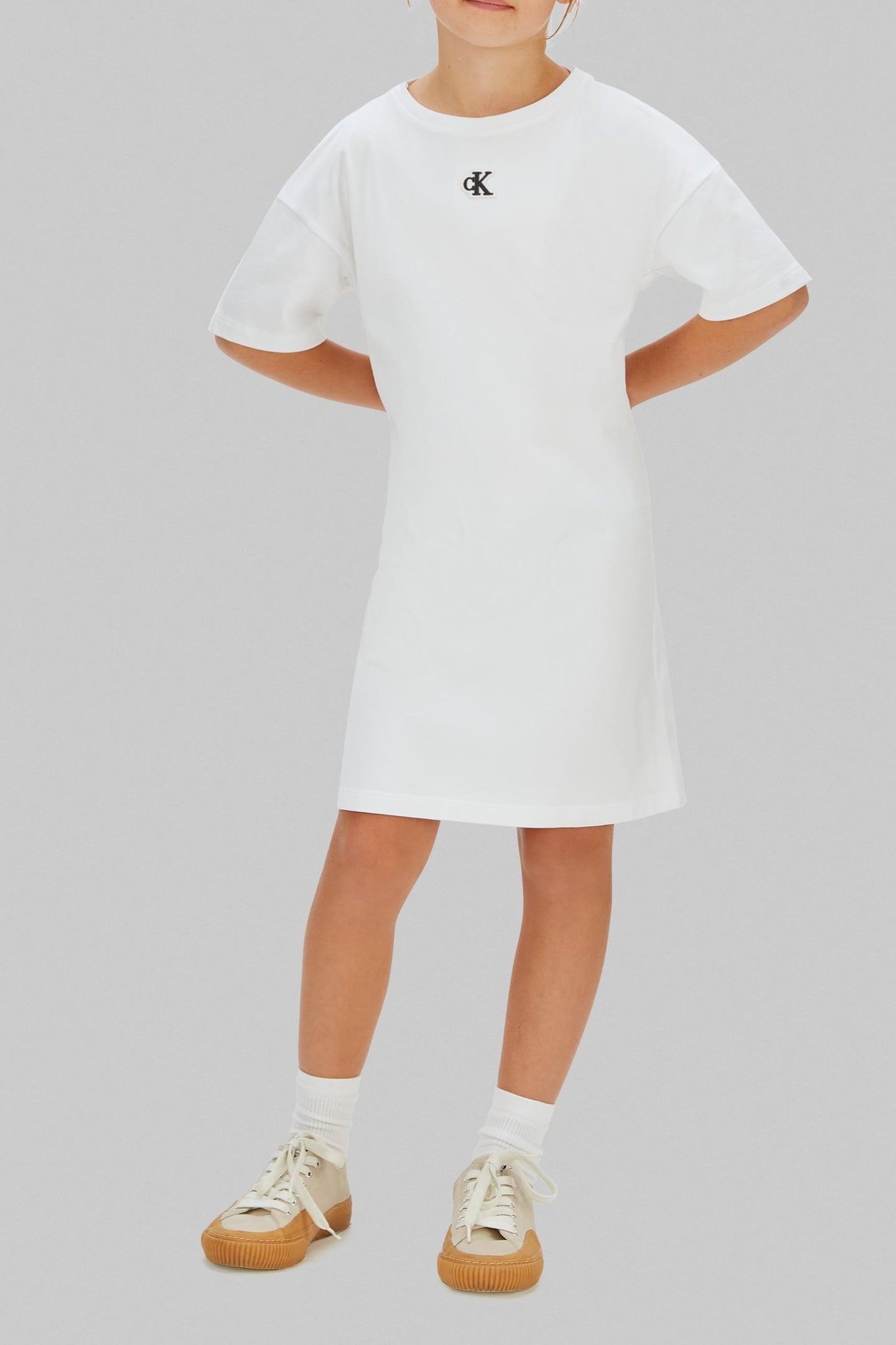 GIRLS CK MONOGRAM TEE DRES WHITE 1