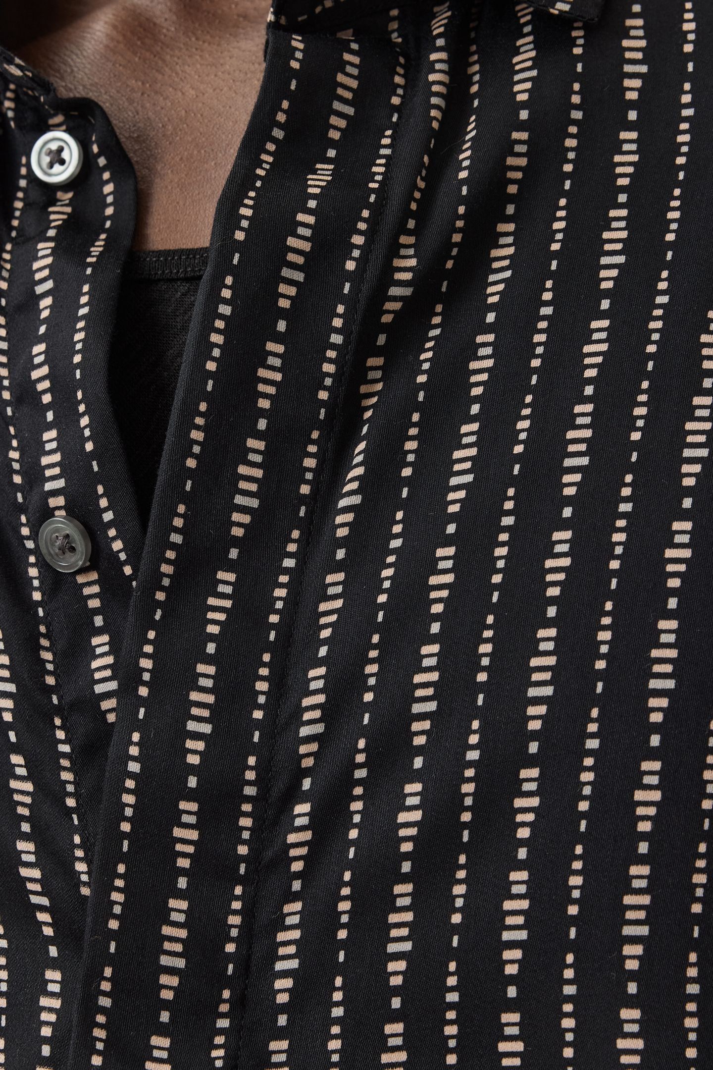 LOREN SS COVERED PLACKET SHIRT IN STRIAT BLACK 3