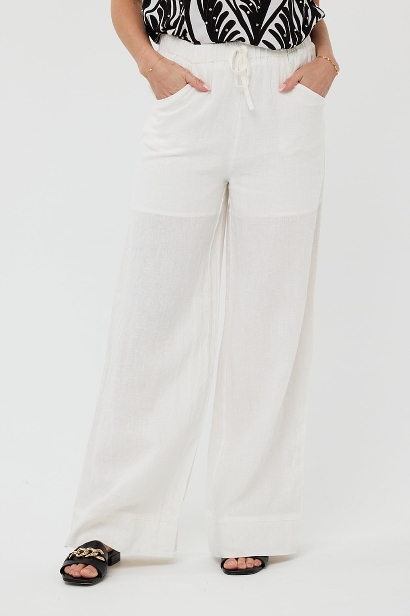 TROUSERS LINEN OFF WHITE 1