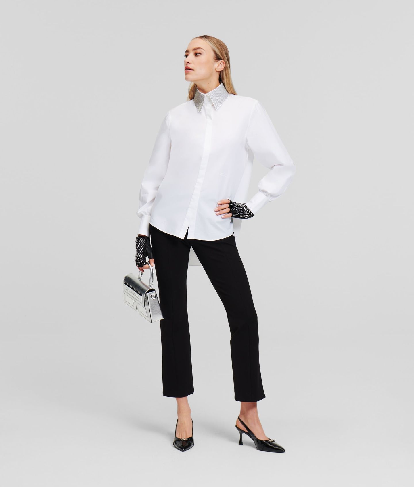 RHINESTONE COLLAR SHIRT WHITE 2