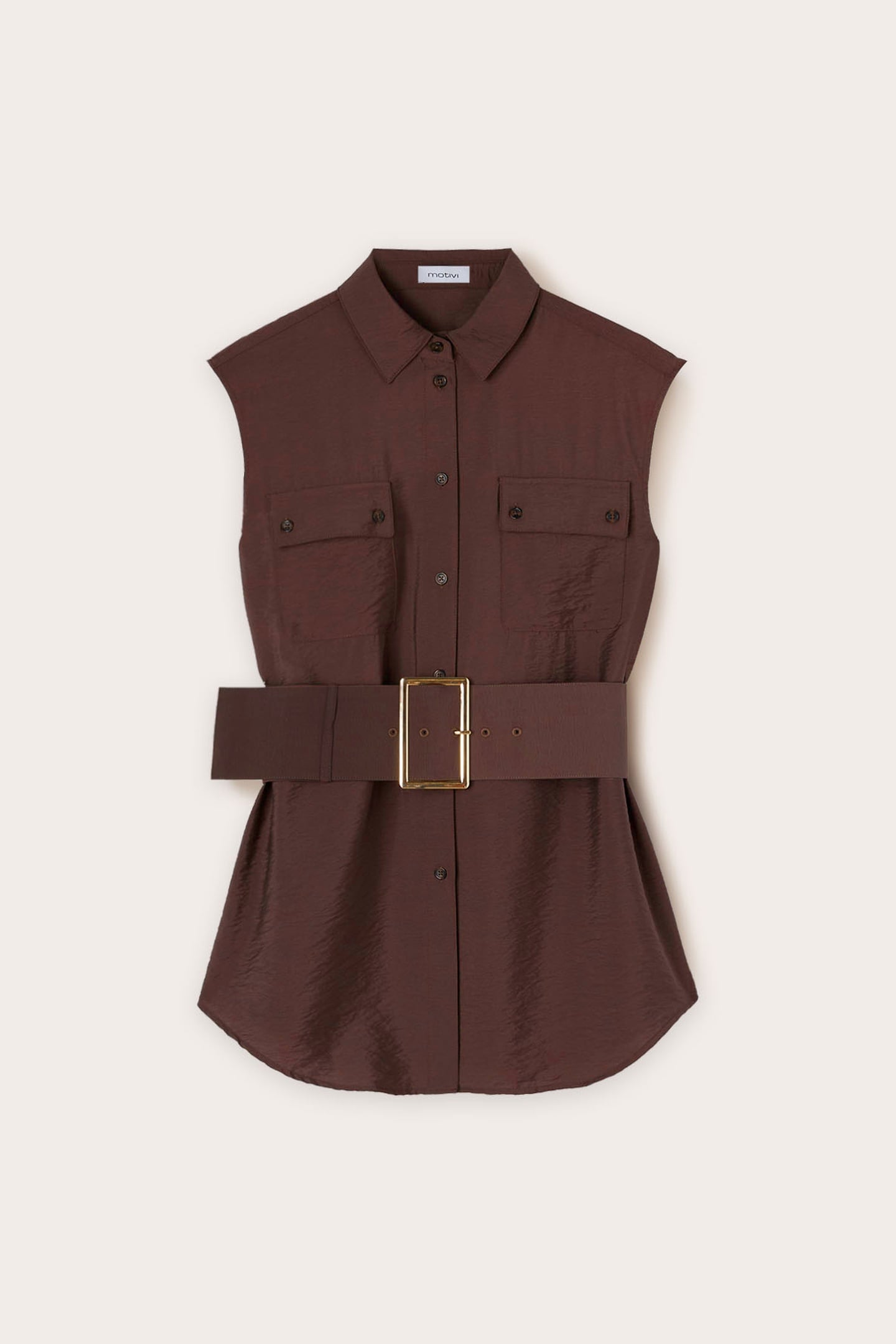 SLEEVELESS SHIRT WITH BELT BROWN 4