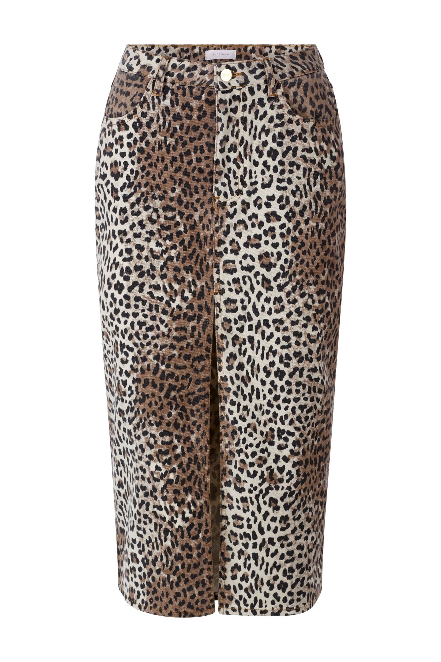 LONG LEOPARD PRINT DENIM SKIRT CAFFEE LATTE 4